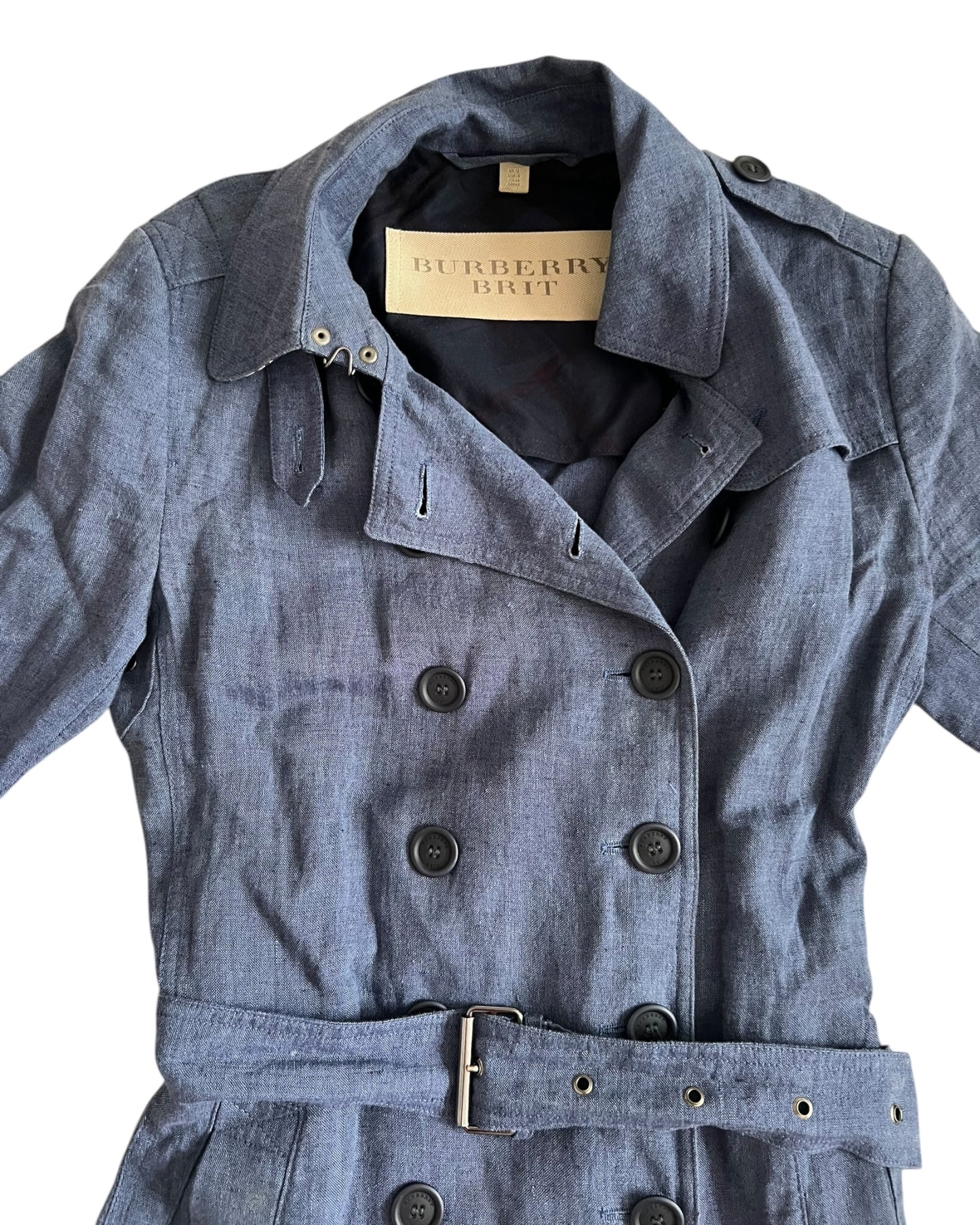 Burberry Brit Blue Linen Trench Coat – UK 12 – Excellent Condition