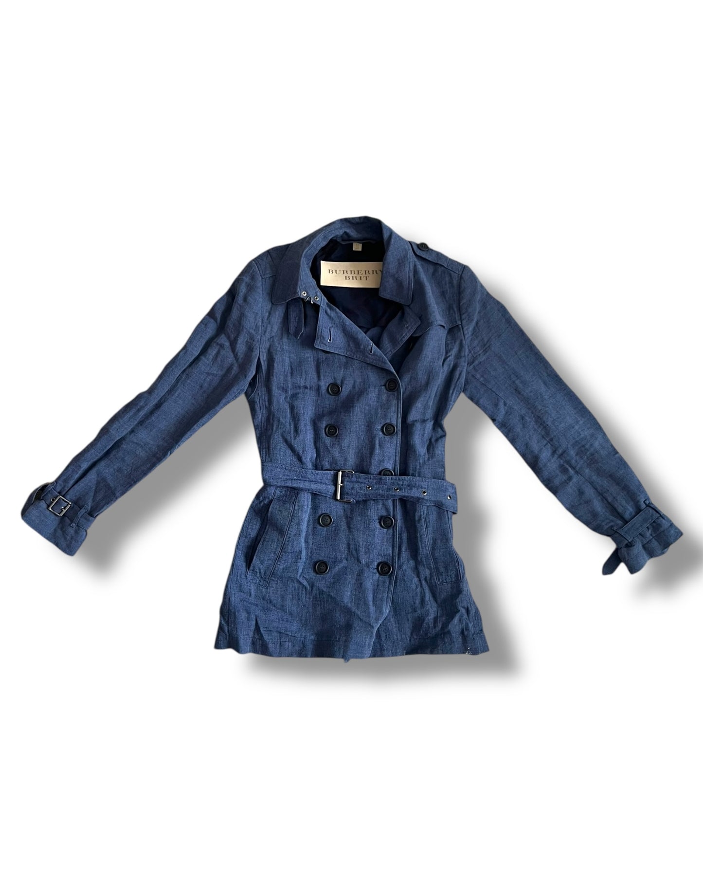 Burberry Brit Blue Linen Trench Coat – UK 12 – Excellent Condition