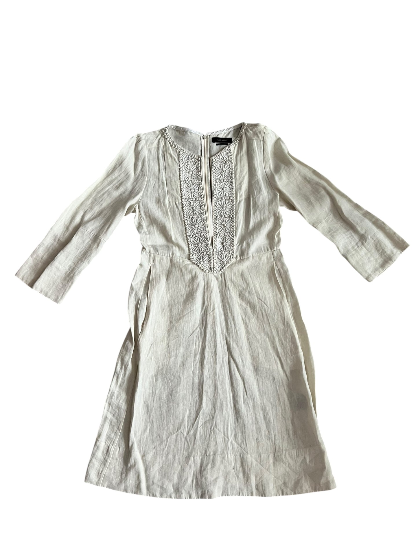 Isabel Marant Ivory Linen Embroidered Dress – Size 38 – Excellent Condition - The Luxury Savvy