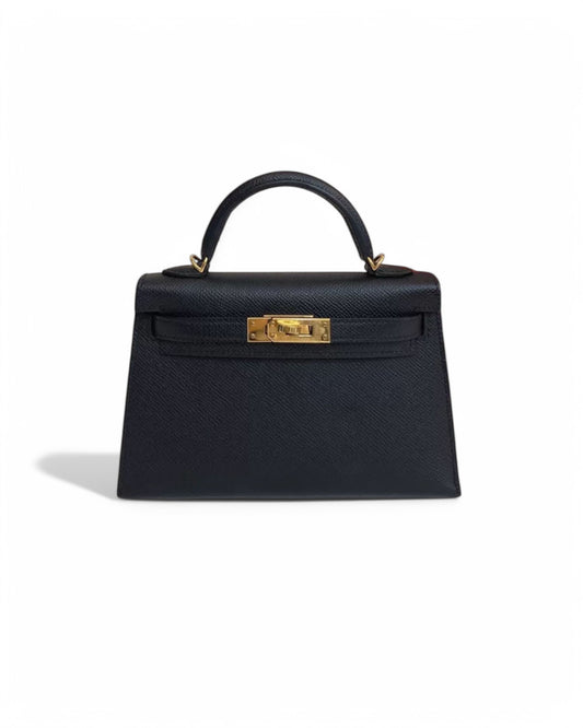 Hermès Mini Kelly Black Epsom Leather with Gold Hardware - Pristine Condition - Full Set - The Luxury Savvy