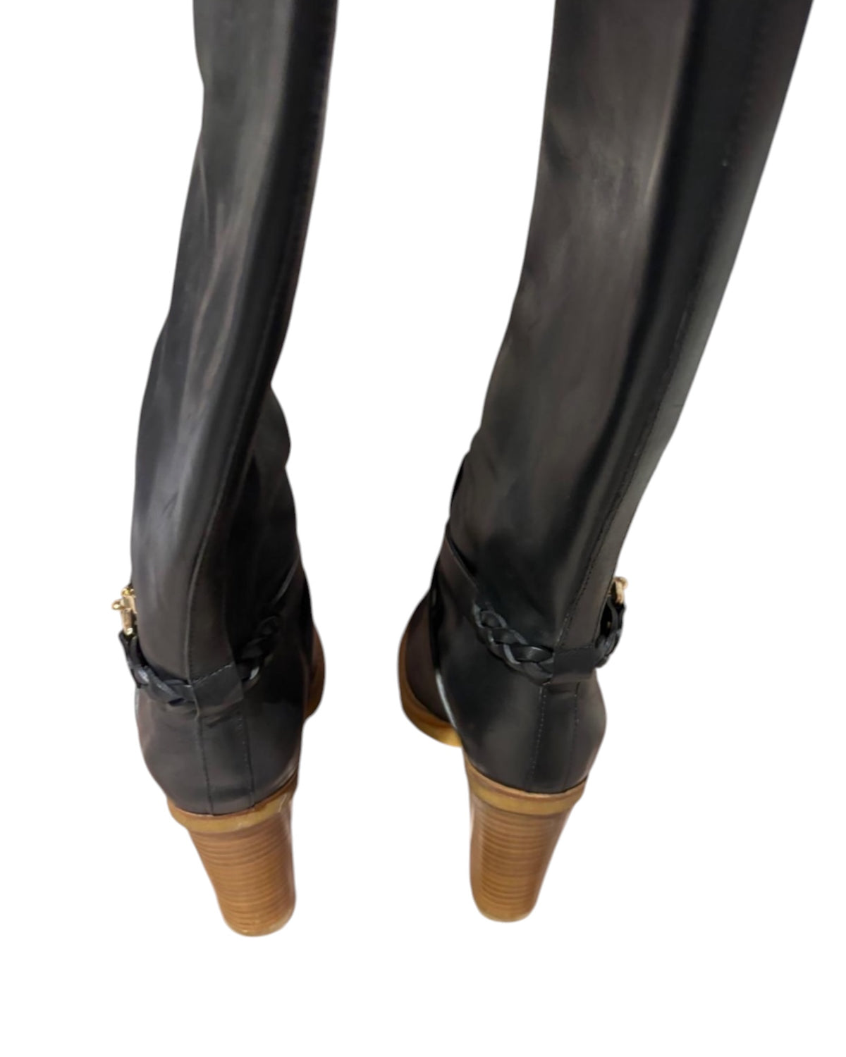 Mulberry Black Leather Calf-Length Boots – Gold-Tone Horsebit Detail