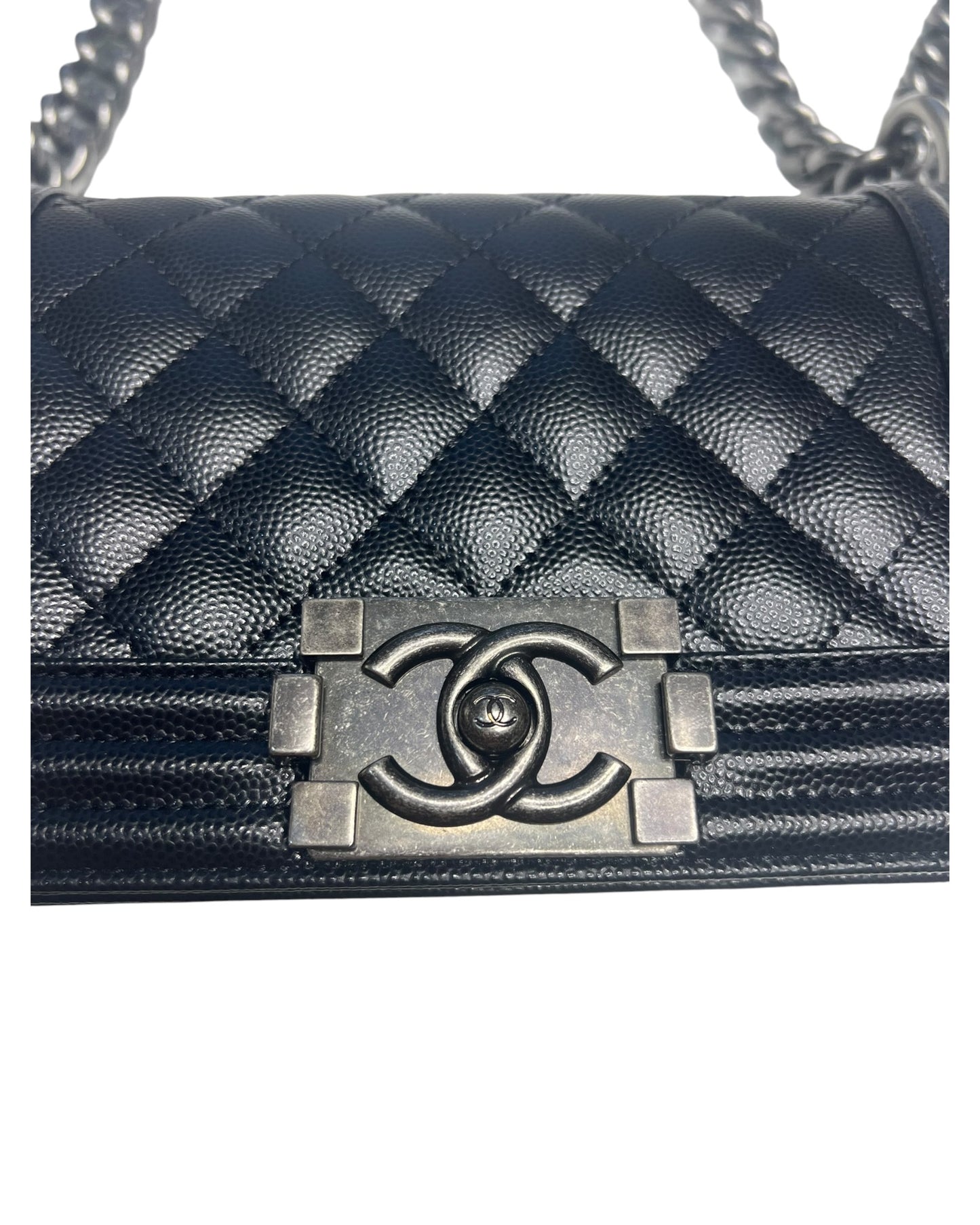Chanel Boy Small Flap Bag in Black Caviar Leather with Ruthenium Hardware