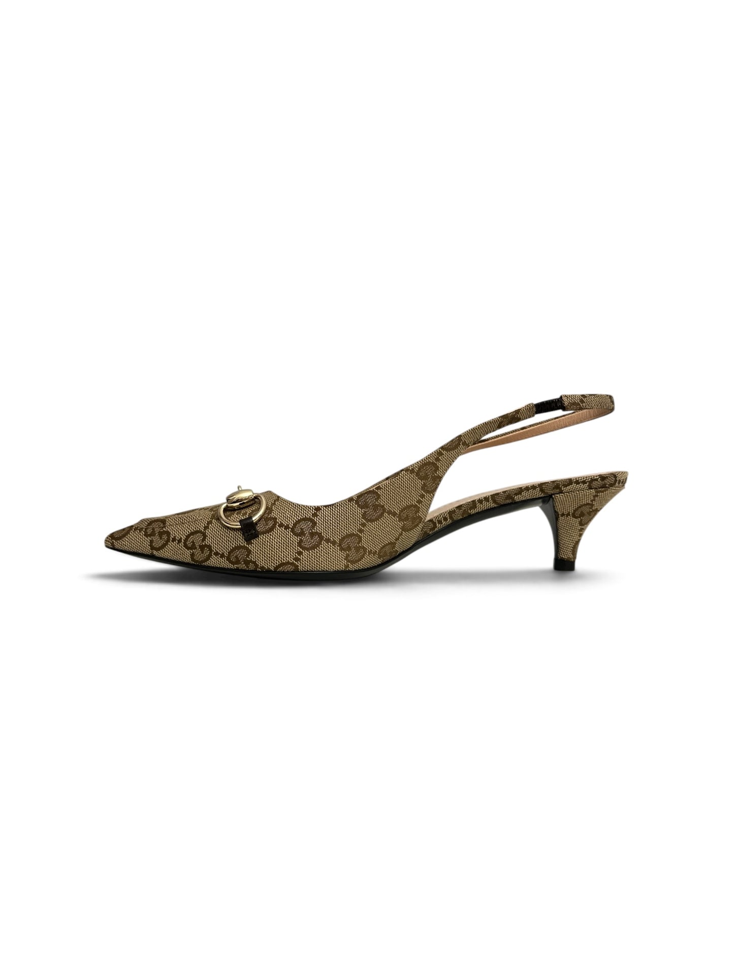 Gucci Horsebit GG Canvas Slingback Pumps Beige & Ebony