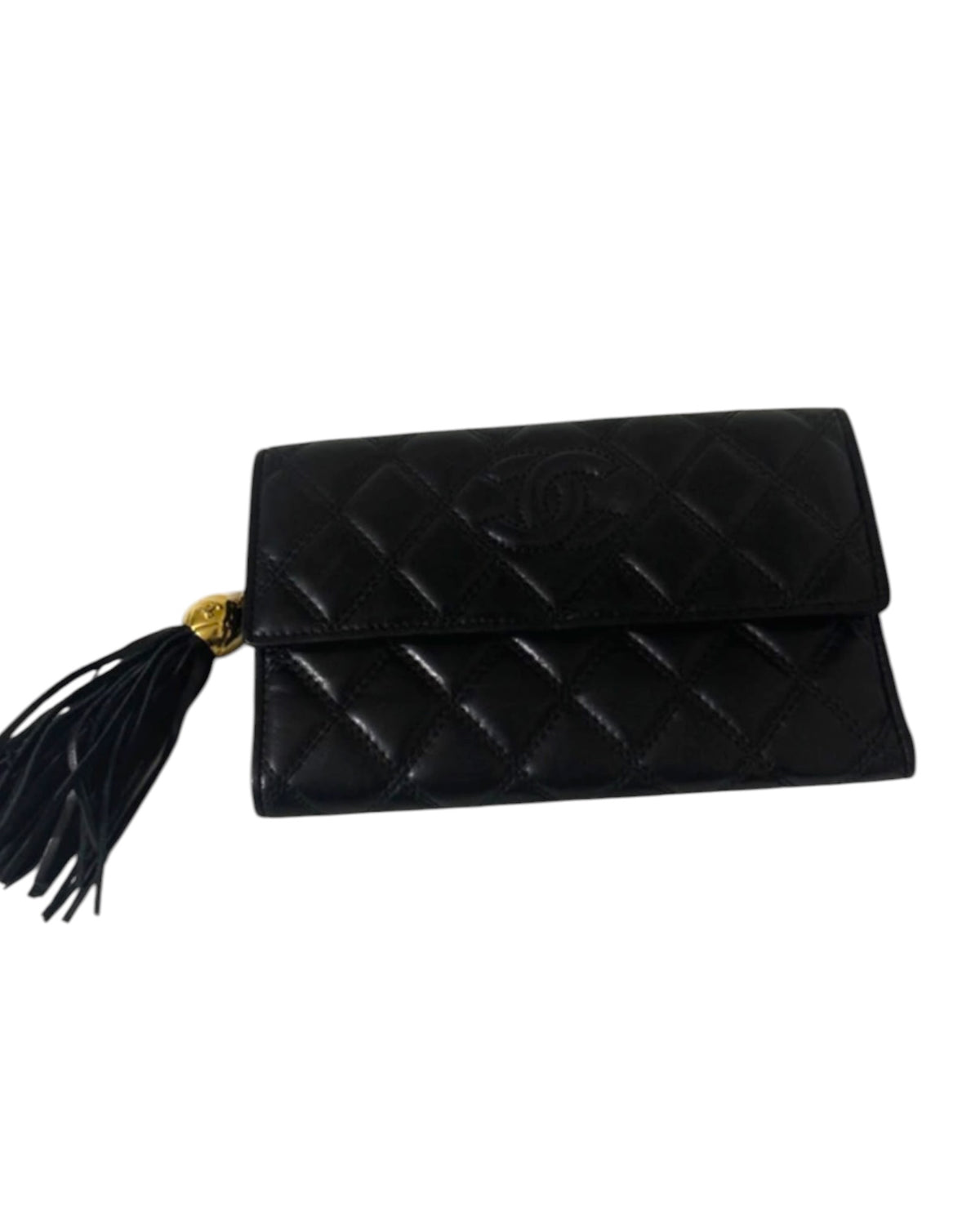 Vintage Chanel Black Quilted Leather CC Tassel Wallet