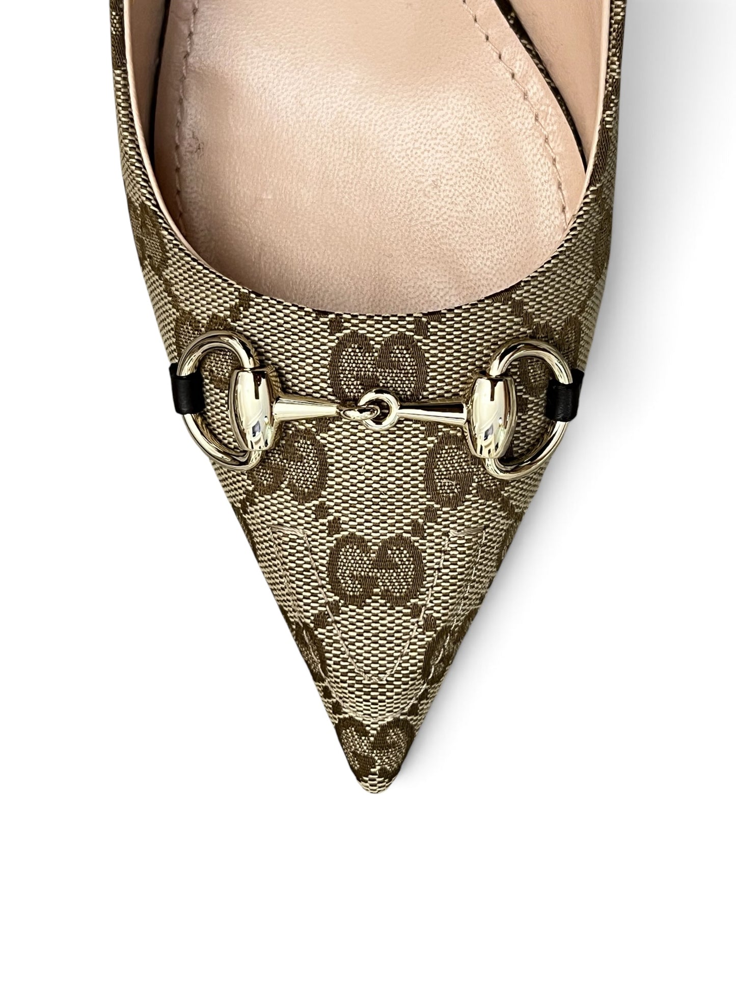 Gucci Horsebit GG Canvas Slingback Pumps Beige & Ebony