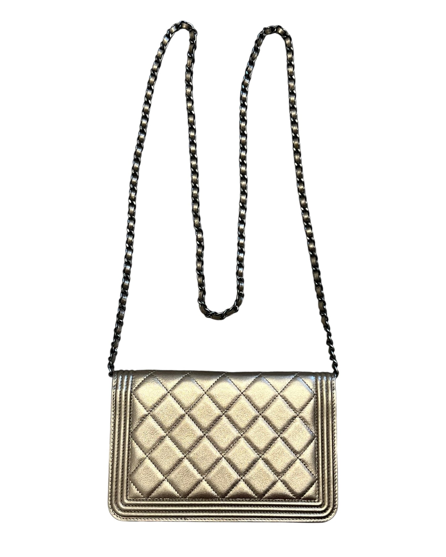 Chanel Boy Wallet on Chain (WOC) | Metallic Gold Quilted Leather