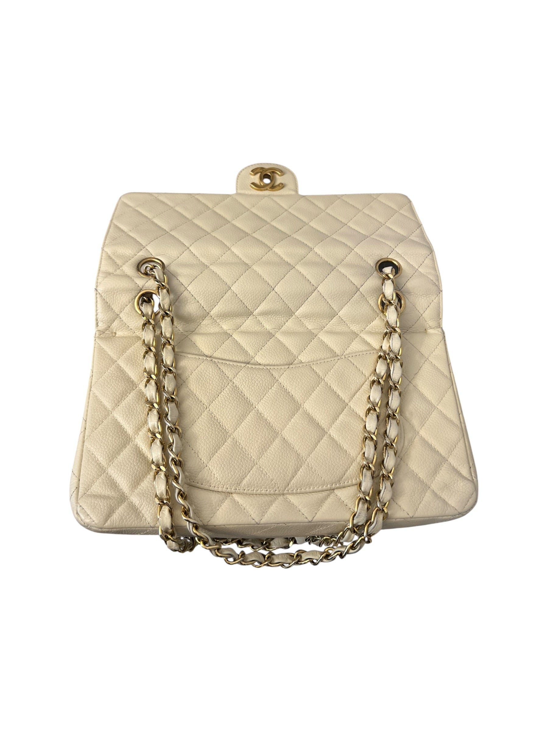 CHANEL Vintage Classic Double Flap Bag | Cream Caviar Leather | 24k Gold Plated Hardware - The Luxury Savvy