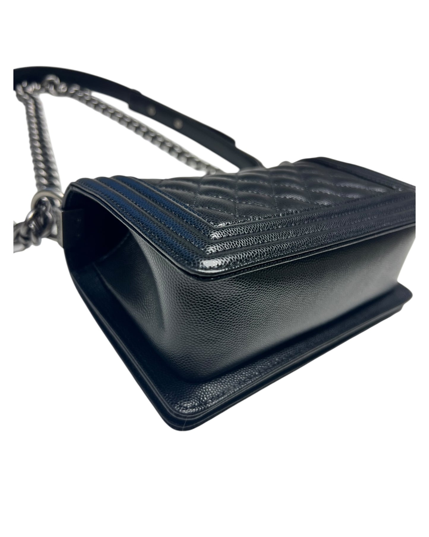 Chanel Boy Small Flap Bag in Black Caviar Leather with Ruthenium Hardware