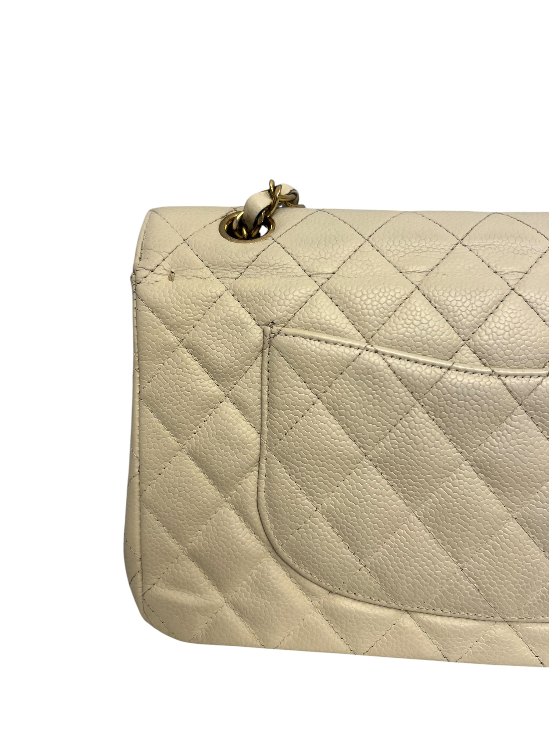 CHANEL Vintage Classic Double Flap Bag | Cream Caviar Leather | 24k Gold Plated Hardware - The Luxury Savvy