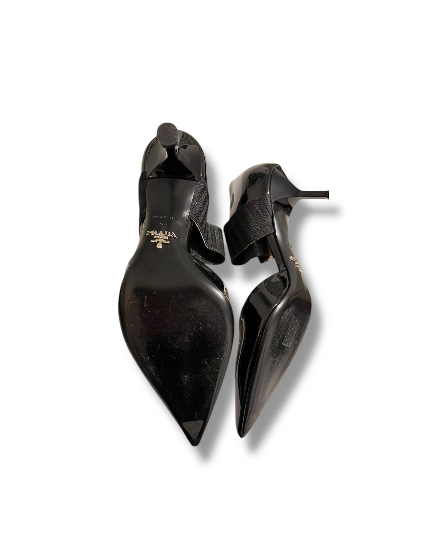 Prada Patent Pointed-Toe Heels with Elastic Strap