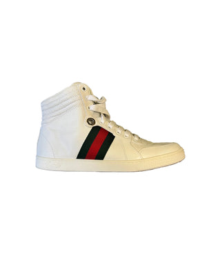 Gucci High-Top Leather Trainers – White Web Stripe – Size EU 35.5