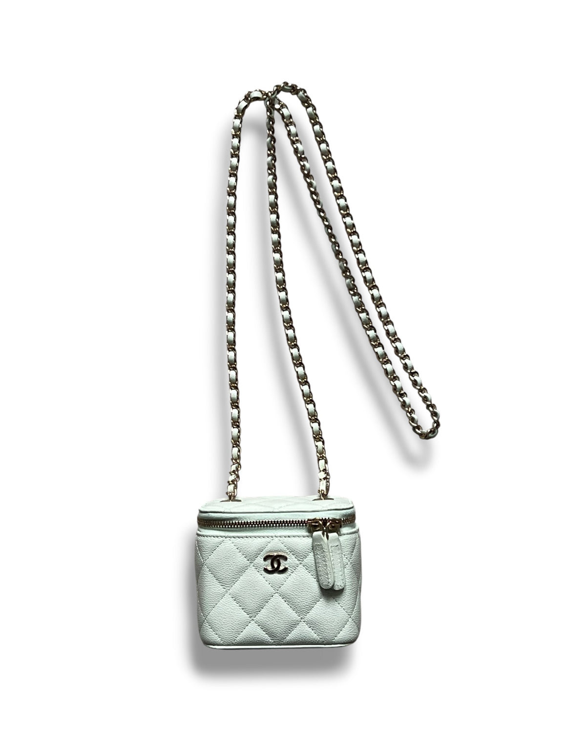 Chanel Mini Vanity Case Light Mint Green Caviar Leather Gold-Tone Hardware