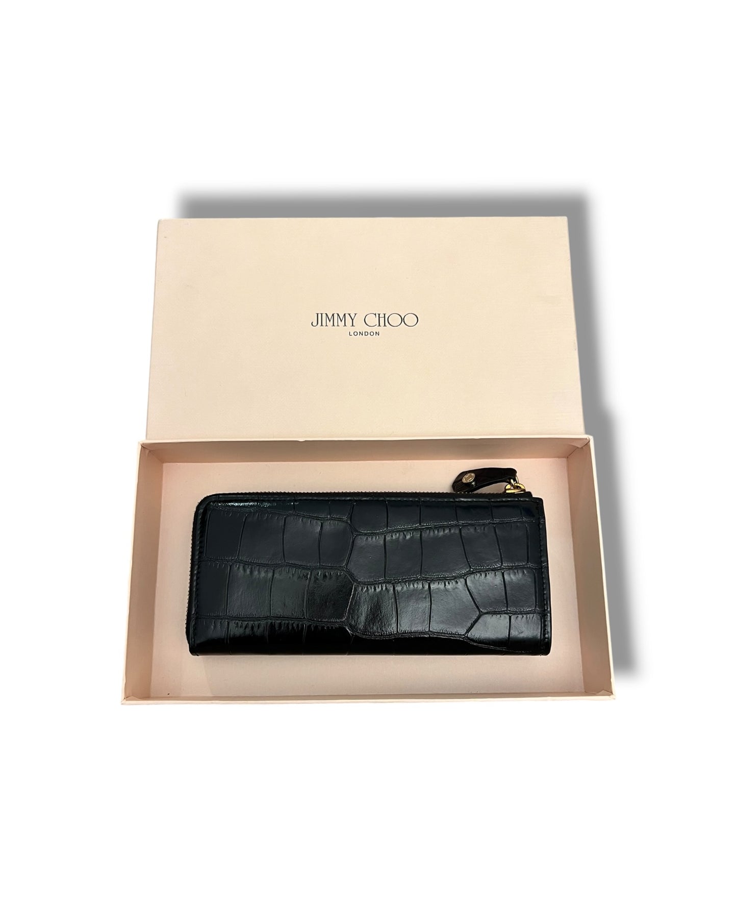 Jimmy Choo Black Croc-Embossed Leather Zip Around Wallet