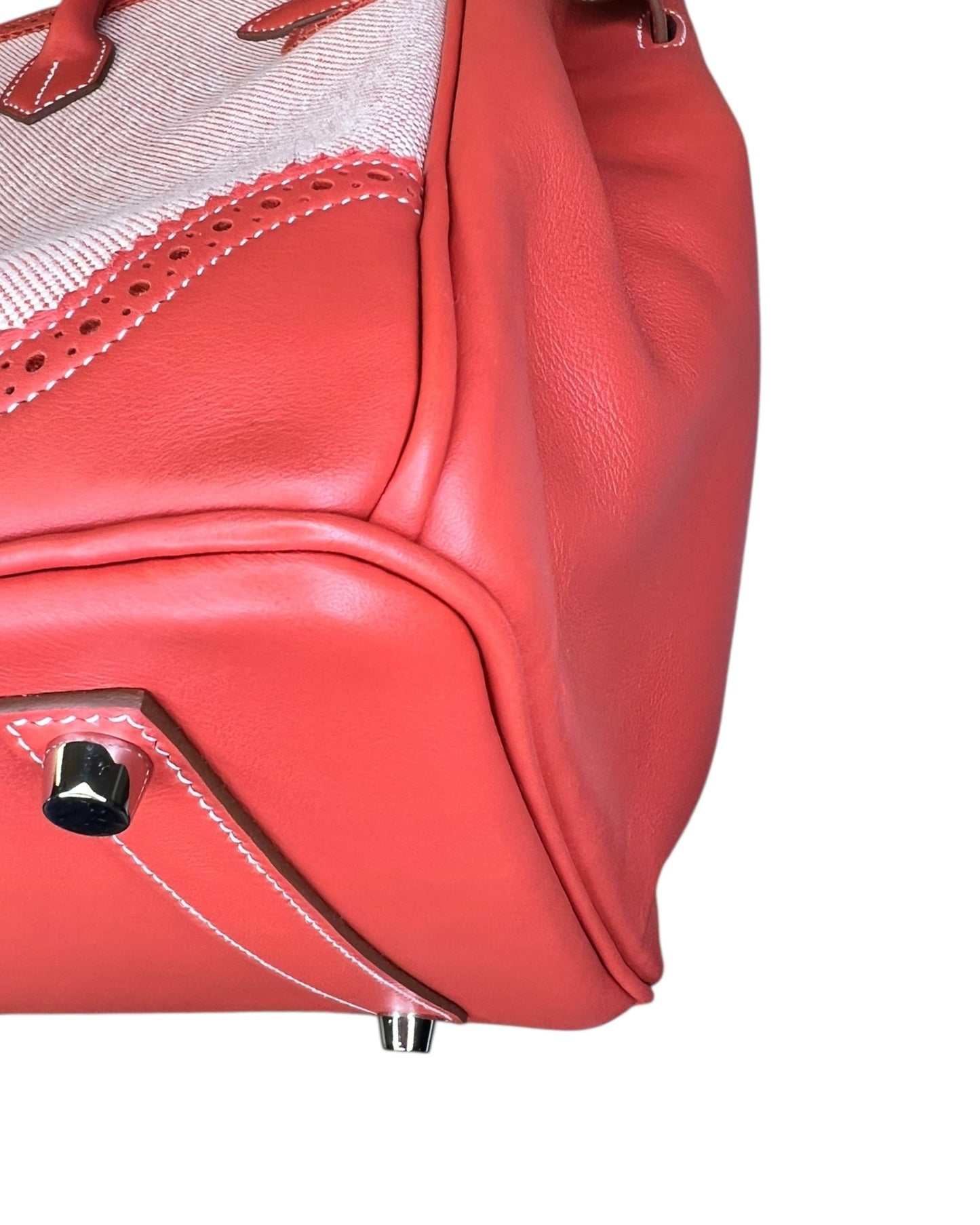 Hermès Birkin 35 Ghillies – Sanguine Swift with Toile Panels, Palladium Hardware – 2015 (T Stamp)