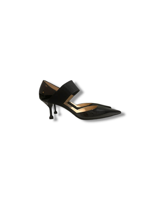 Prada Patent Pointed-Toe Heels with Elastic Strap