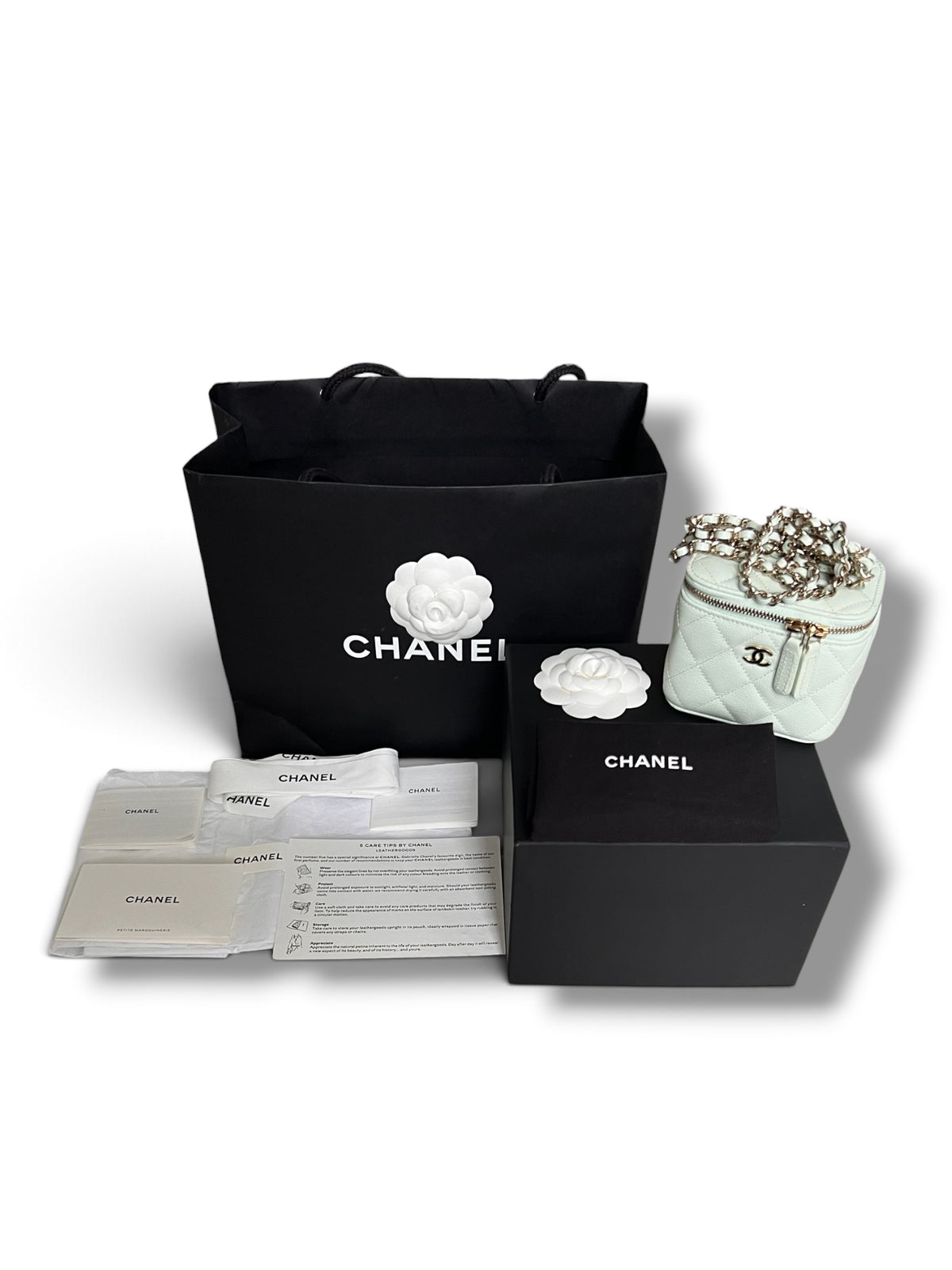 Chanel Mini Vanity Case Light Mint Green Caviar Leather Gold-Tone Hardware