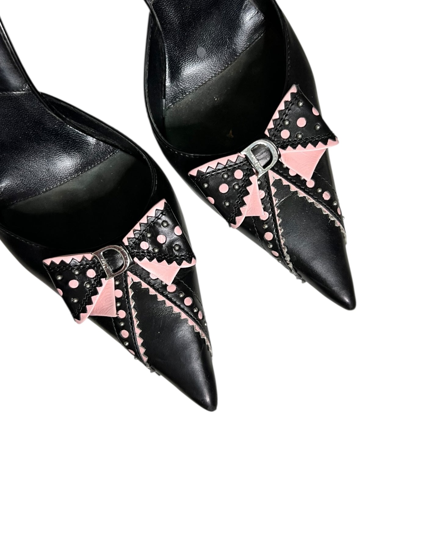 Christian Dior Vintage Bow Mule Heels Pink and Black Leather