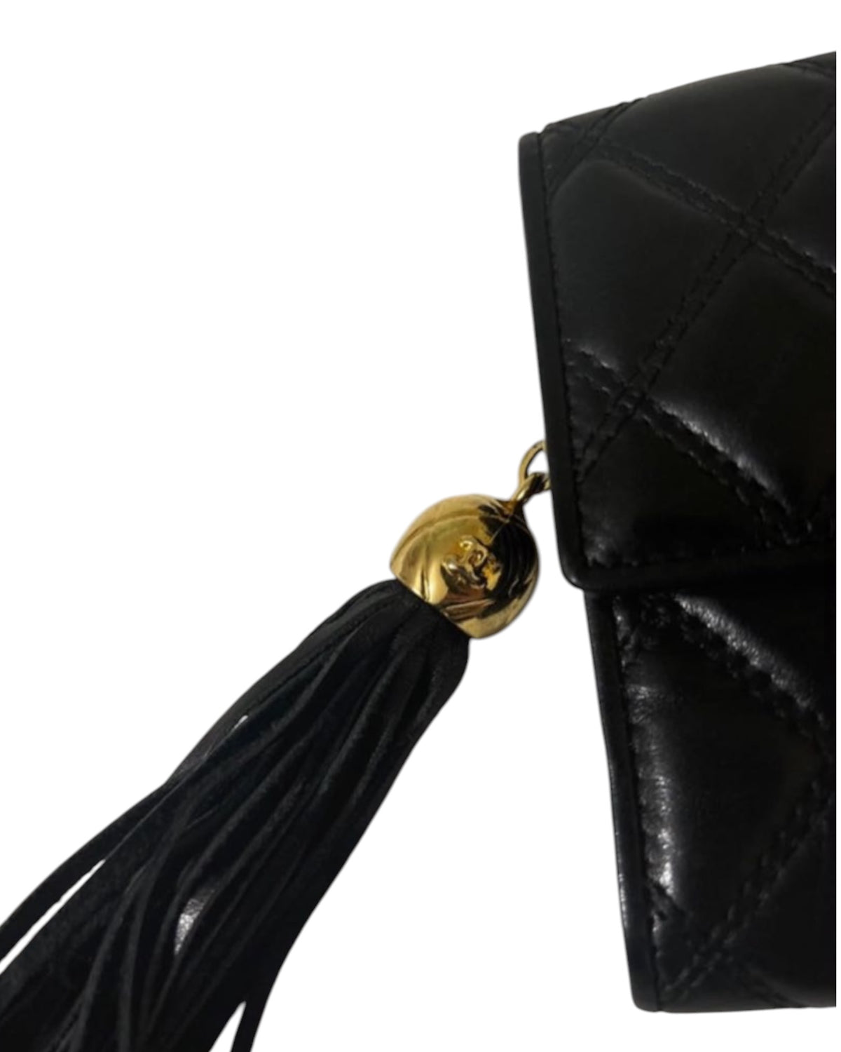 Vintage Chanel Black Quilted Leather CC Tassel Wallet