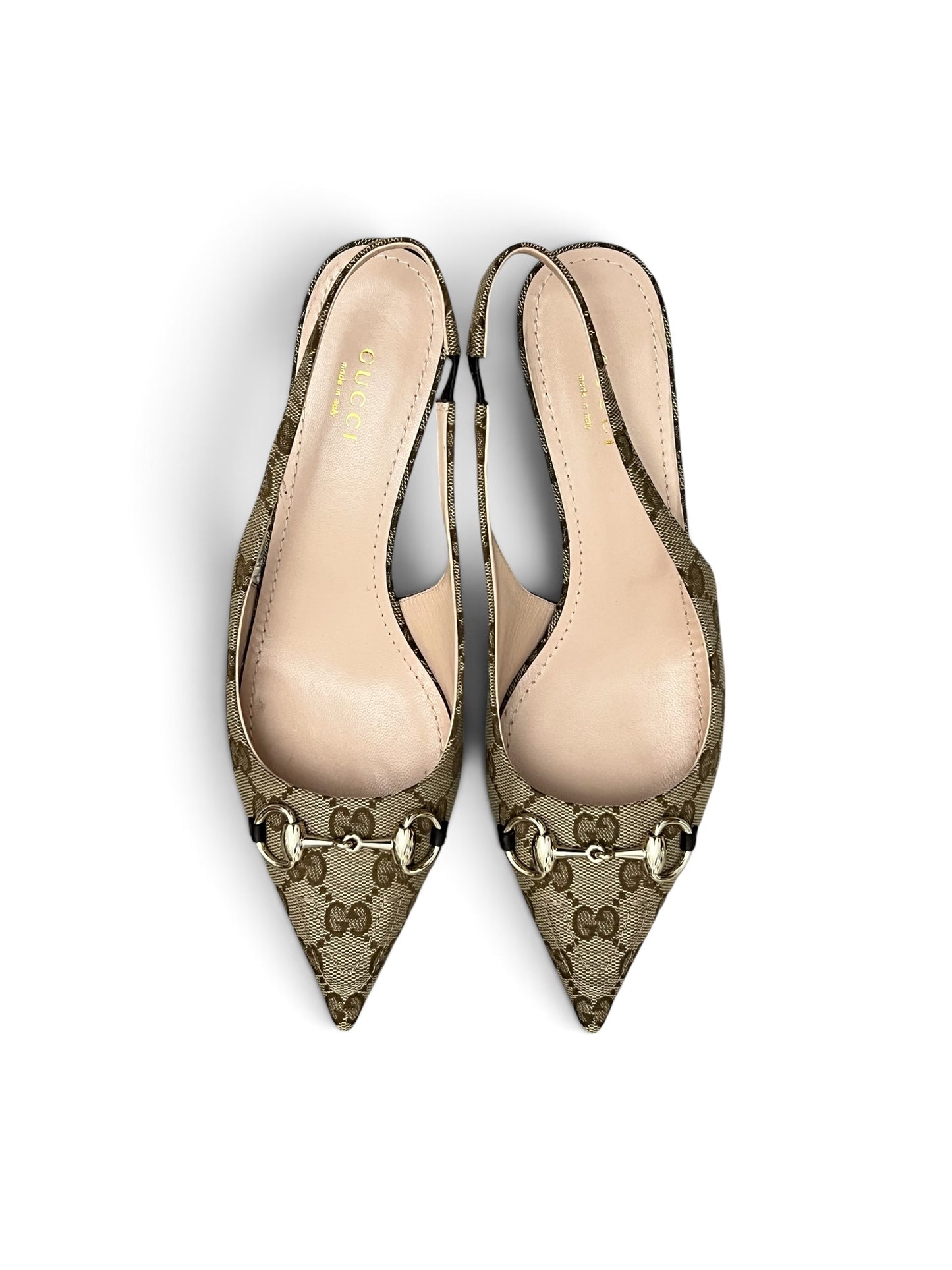 Gucci Horsebit GG Canvas Slingback Pumps Beige & Ebony