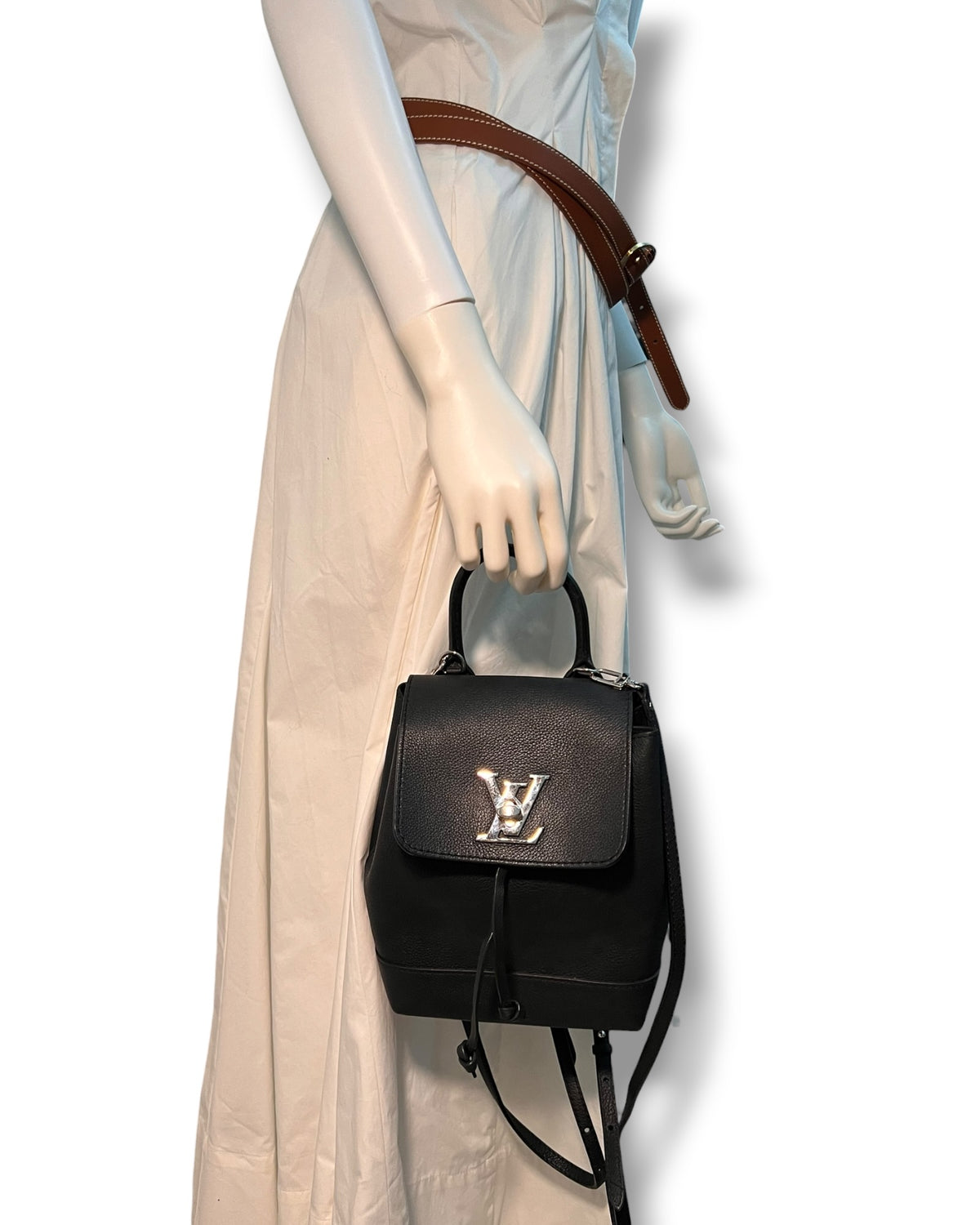 Louis Vuitton Lockme Backpack Black Leather Silver-Tone Hardware