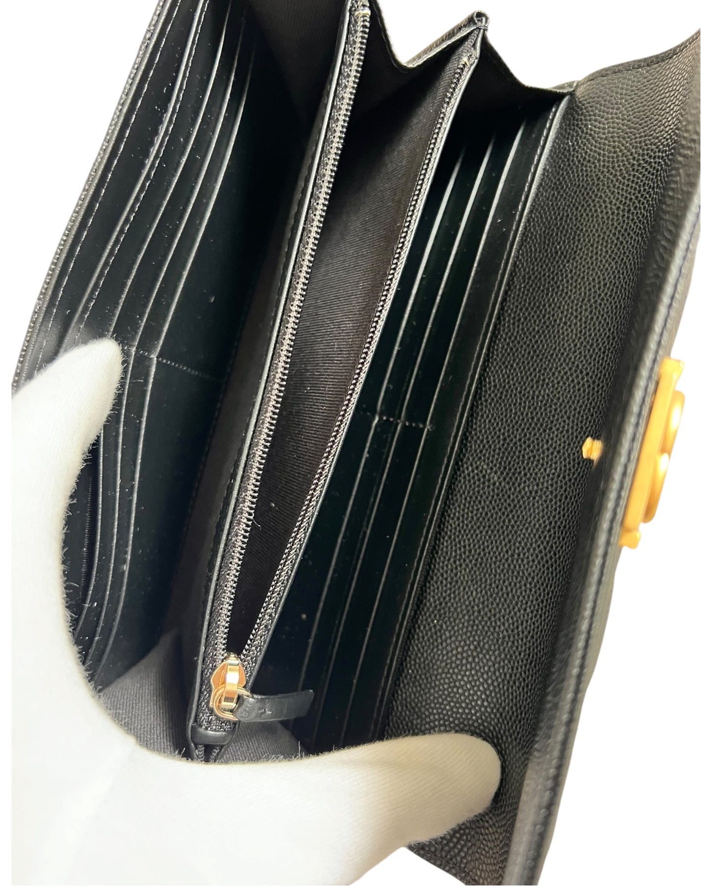Chanel Boy Long Flap Wallet in Black Caviar Leather with Gold Hardware