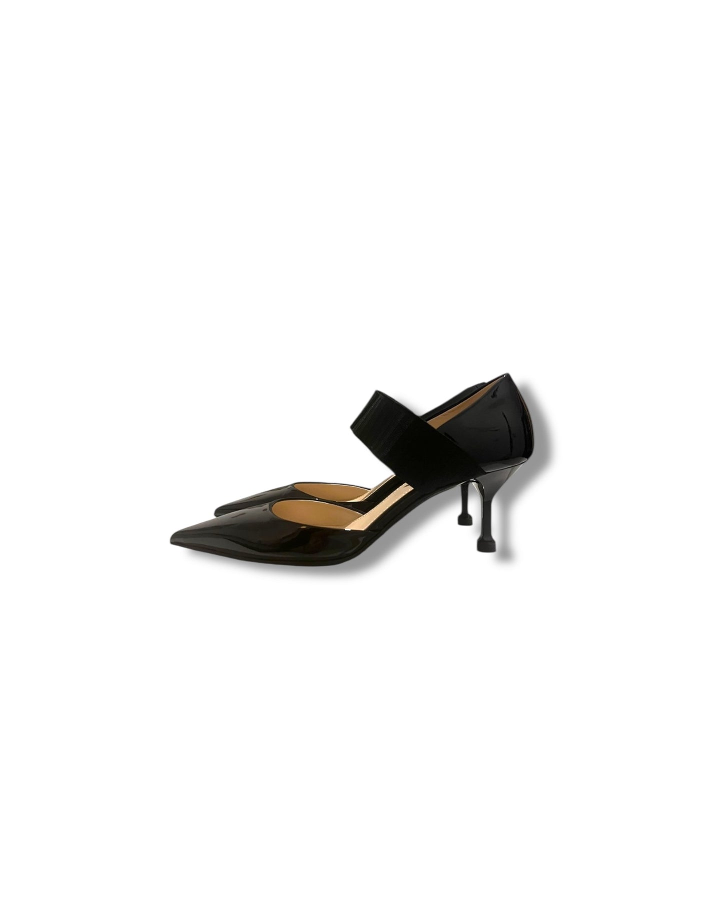 Prada Patent Pointed-Toe Heels with Elastic Strap