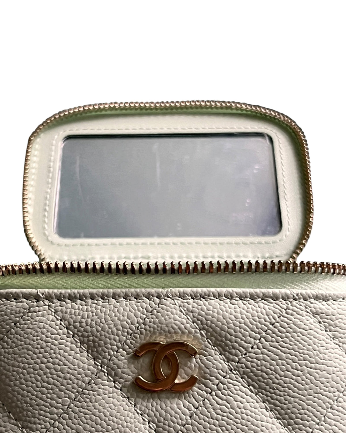 Chanel Mini Vanity Case Light Mint Green Caviar Leather Gold-Tone Hardware