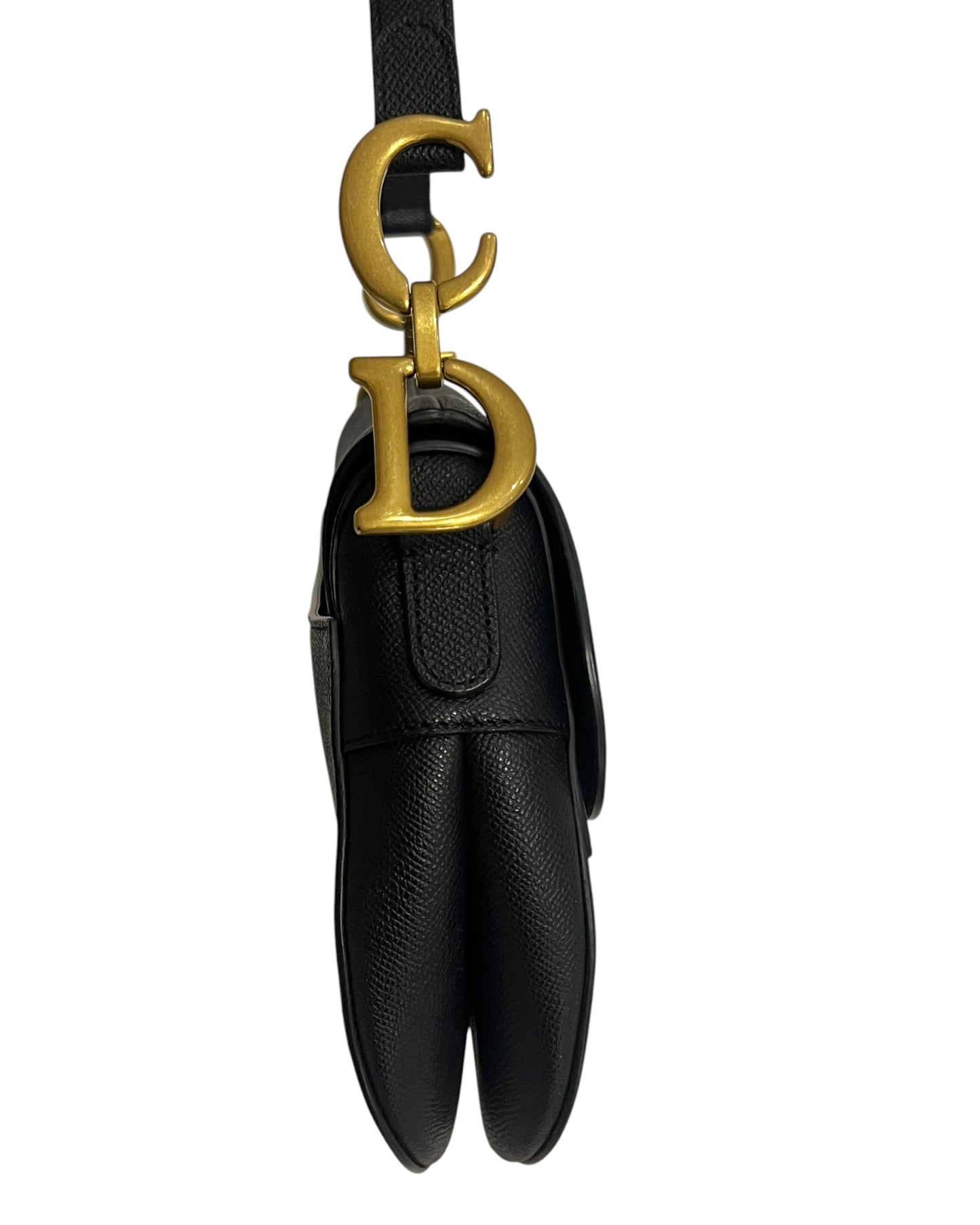 Dior Saddle Bag with Strap in Black Grained Calfskin