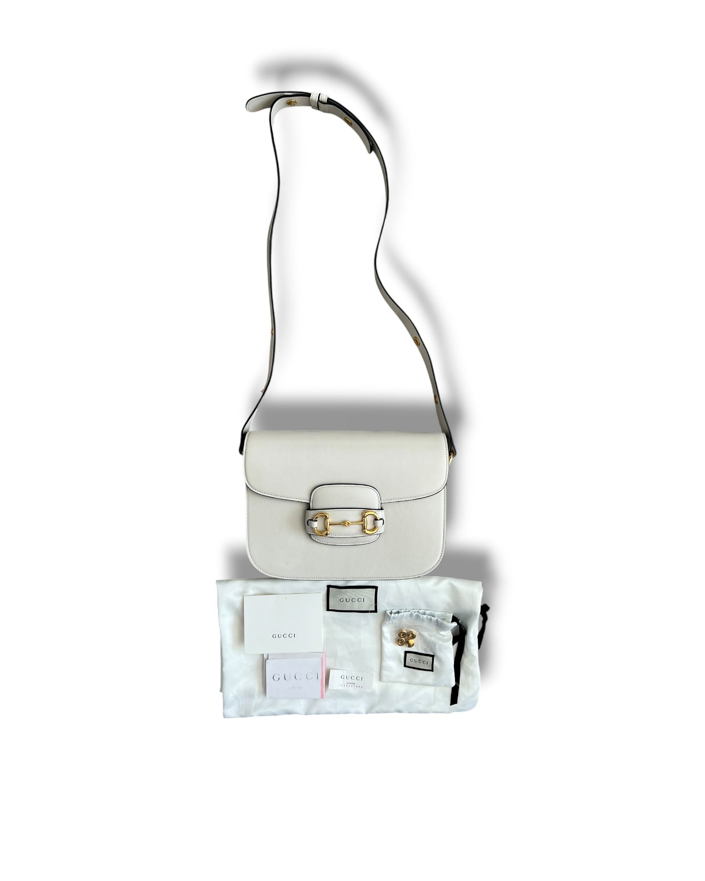 Gucci 1955 Horsebit Shoulder Bag in White Leather