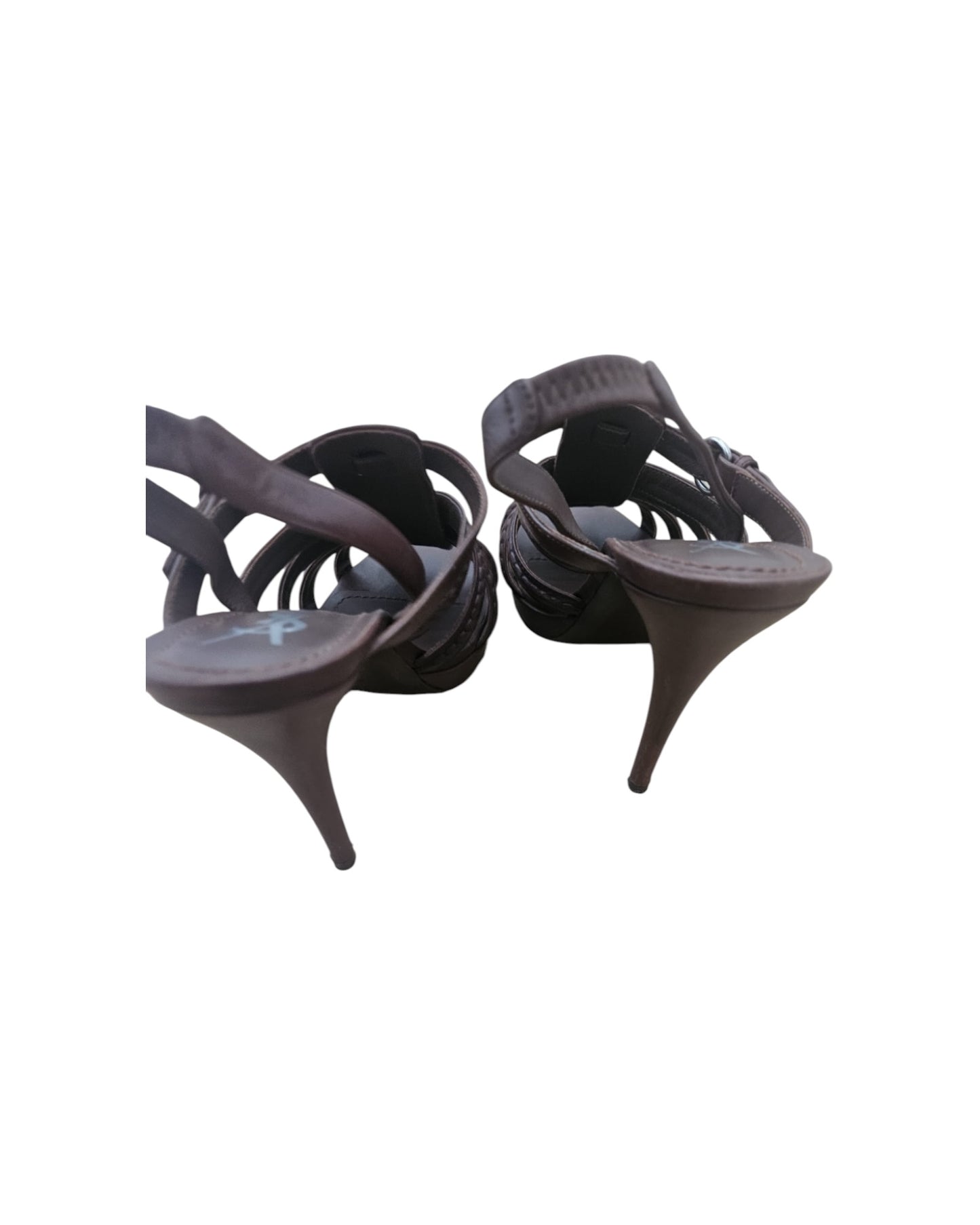 Saint Laurent Brown Leather Strappy Heeled Sandals