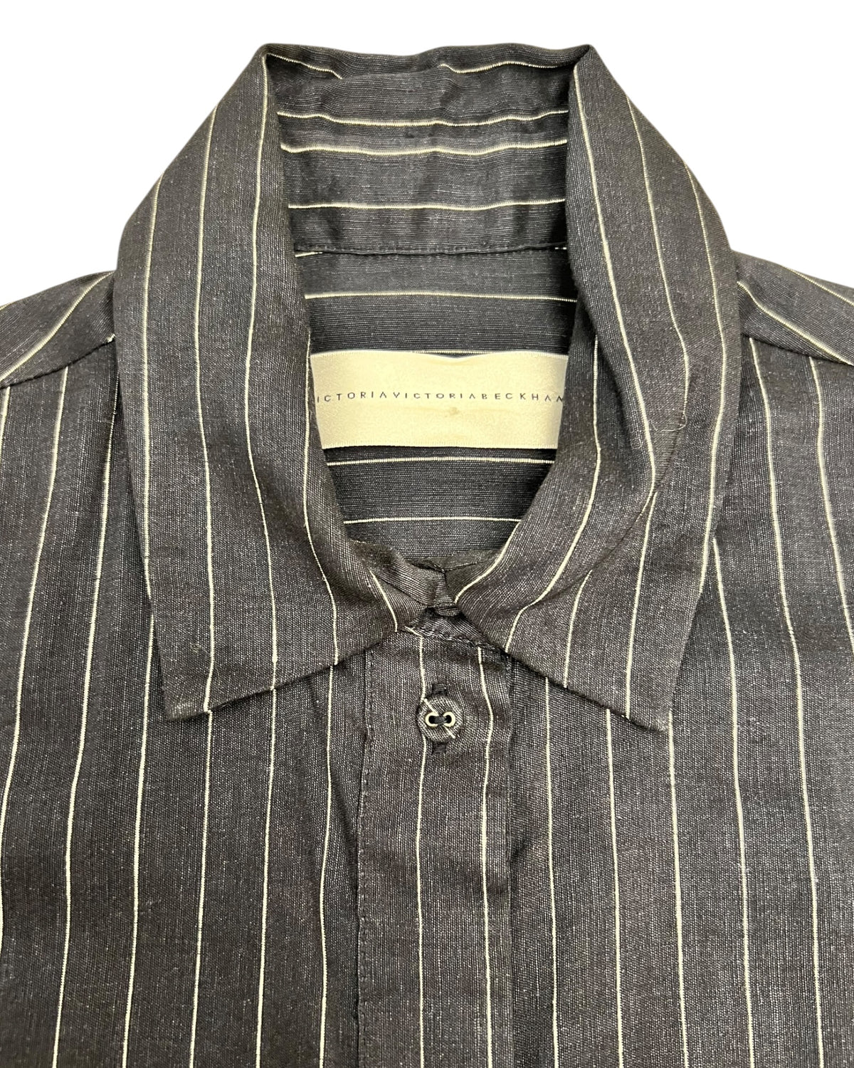 Victoria, Victoria Beckham Asymmetric Pinstripe Shirt – Navy – UK 8