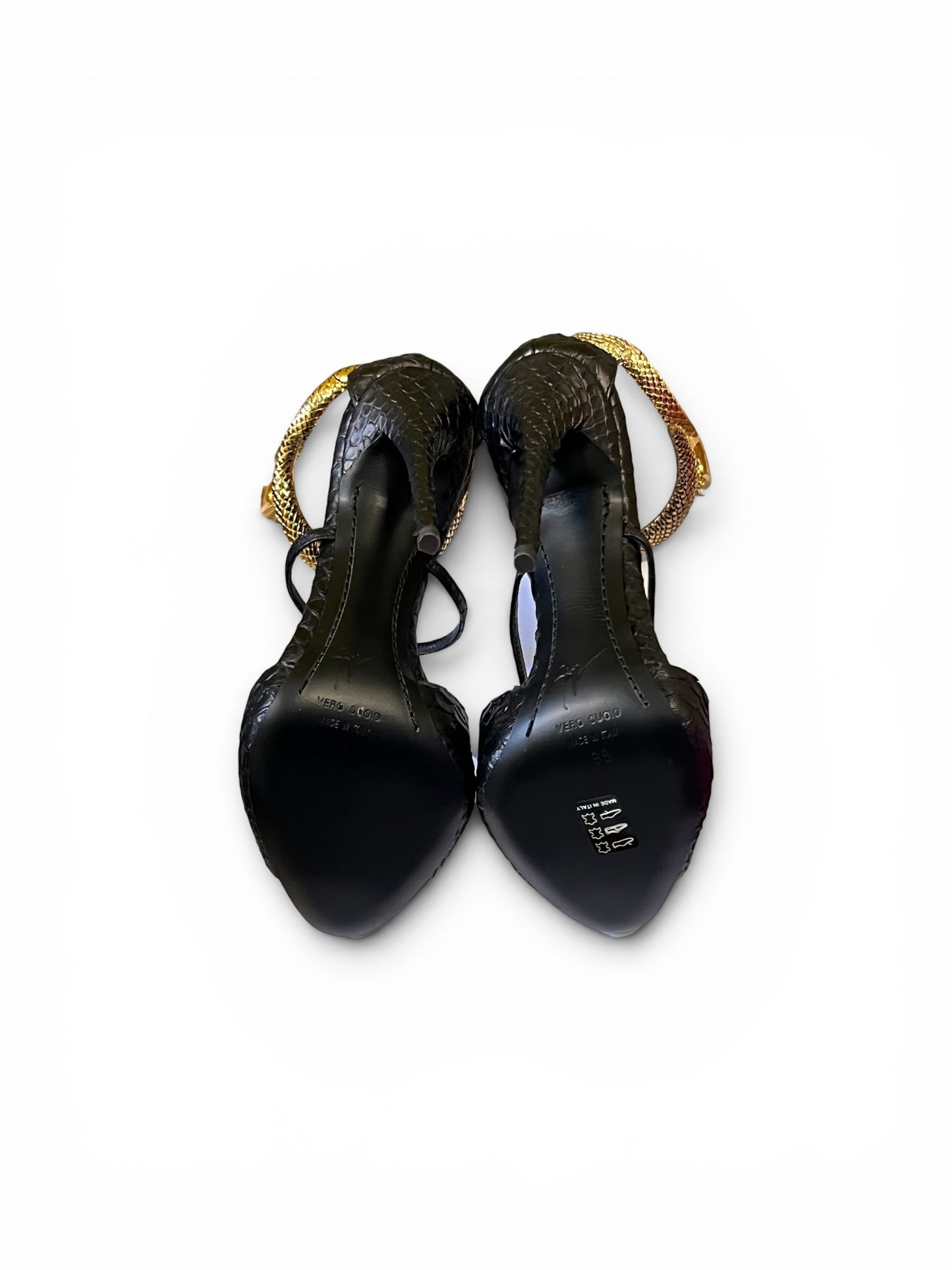 Giuseppe Zanotti Black Snake-Effect Snake Cuff Sandals – Size EU 36