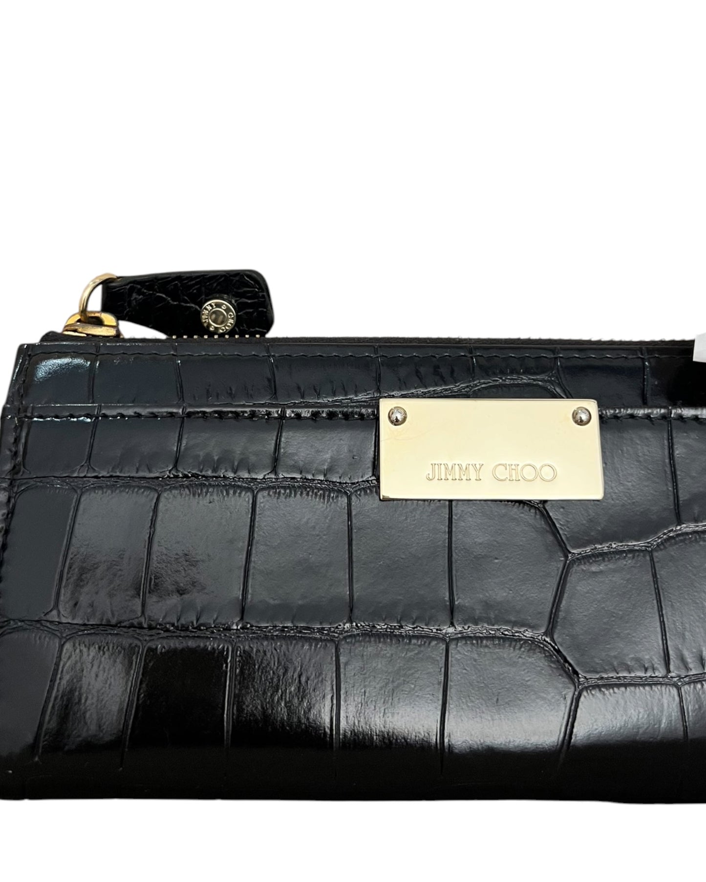 Jimmy Choo Black Croc-Embossed Leather Zip Around Wallet