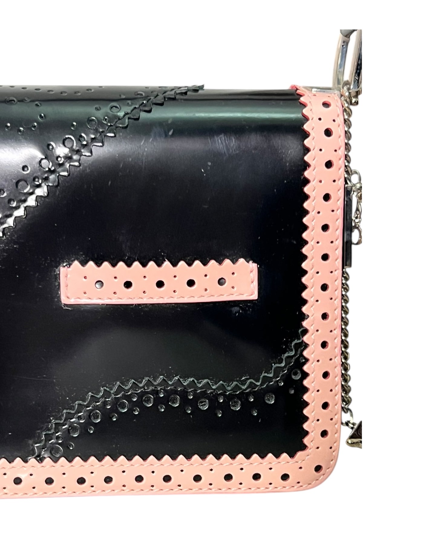 Christian Dior Vintage Leather Shoulder Bag Black with Pink Trim