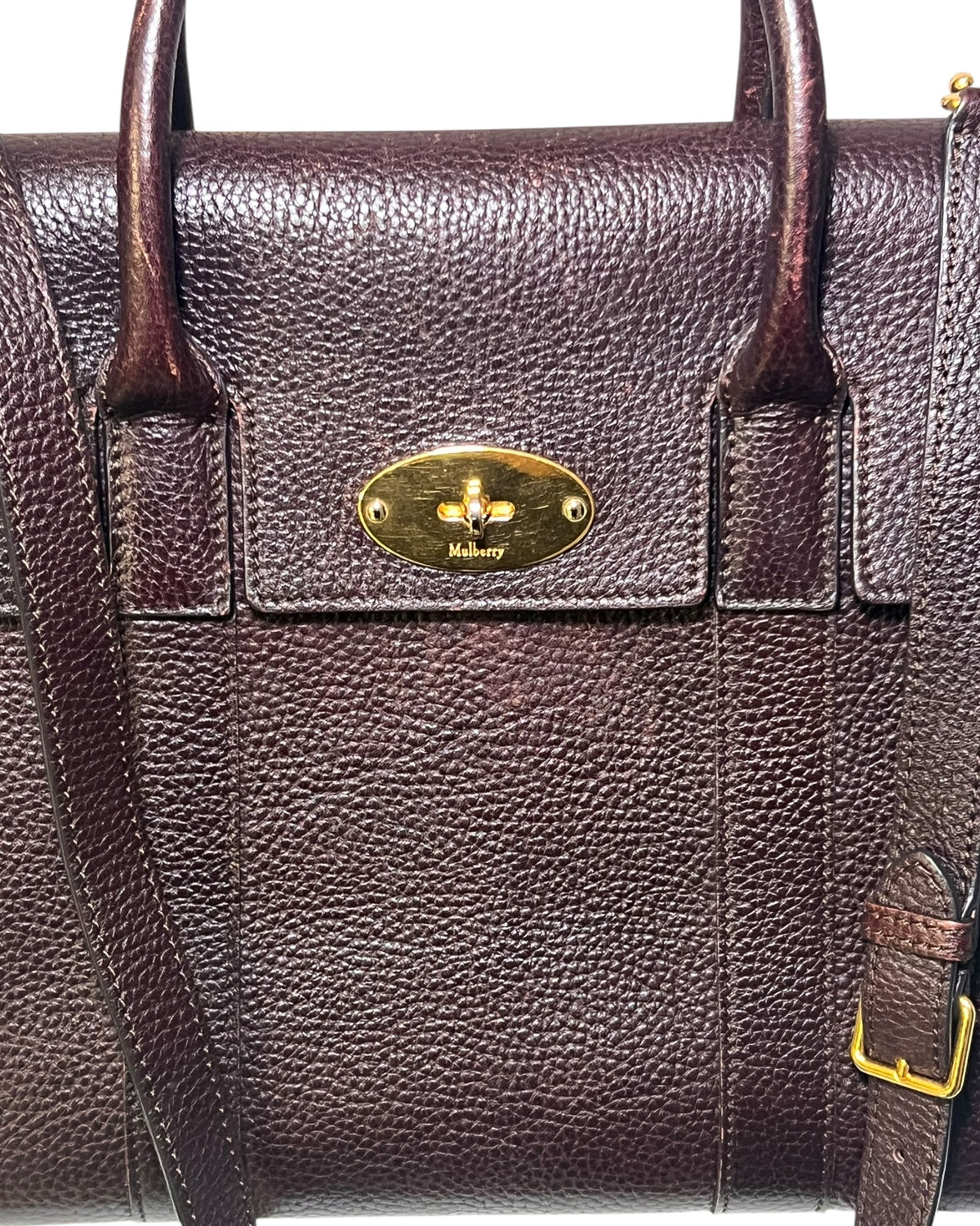 Mulberry Bayswater with Strap in Oxblood Grained Leather – Gold Hardware