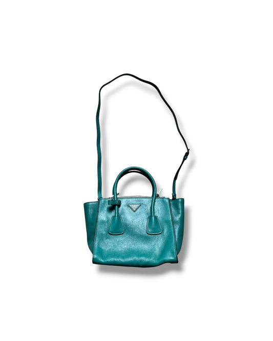 Prada Leather Bag | Pavone | Silver Tone | Detachable Strap