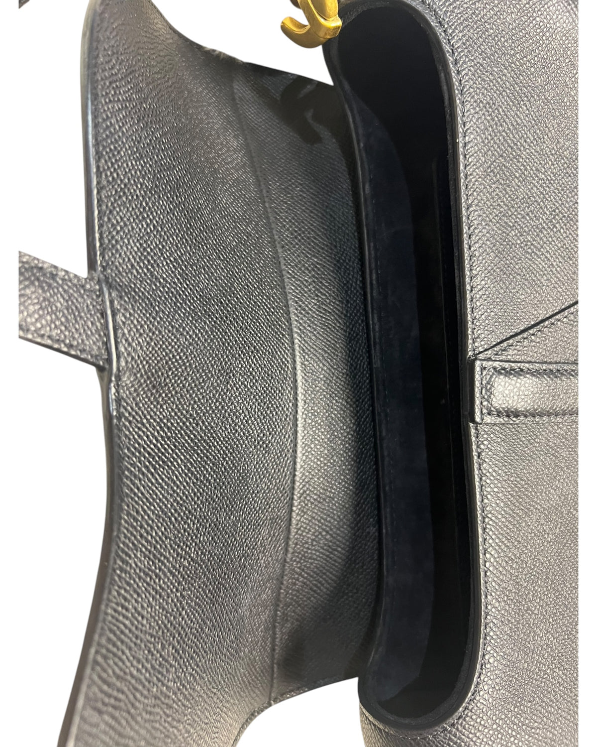 Dior Saddle Bag with Strap in Black Grained Calfskin
