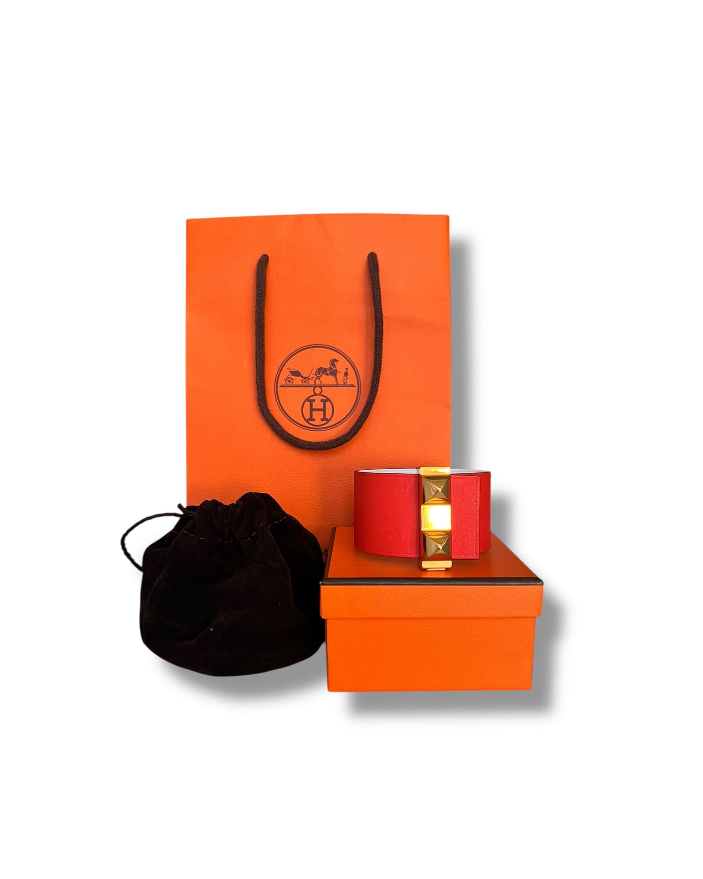 Hermès Imprévisible Bracelet – Swift & Epsom Leather – Blanc and Capucine – Gold Hardware