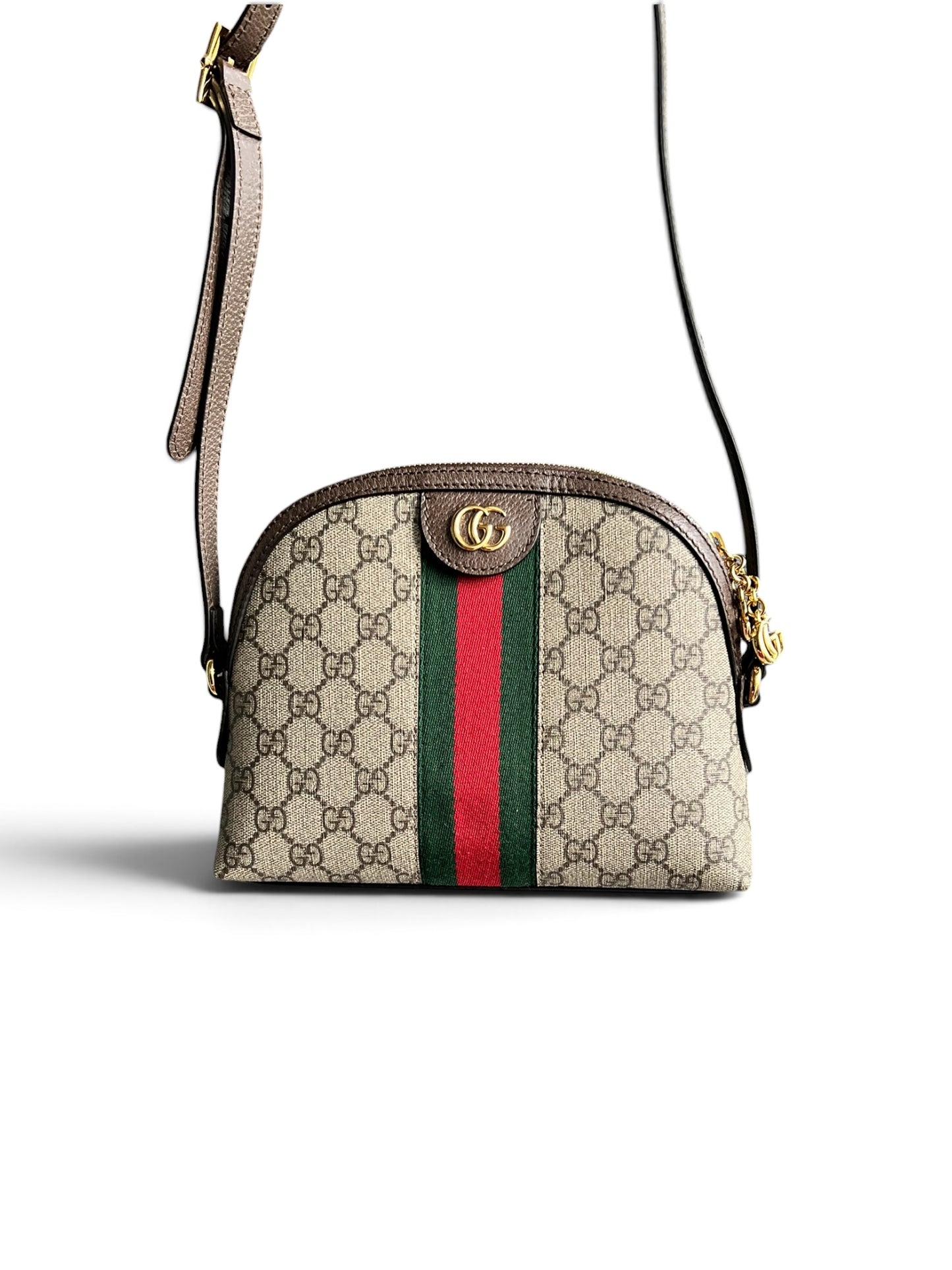 Gucci Ophidia Small GG Supreme Shoulder Bag with Web Stripe & Gold-Tone GG Hardware