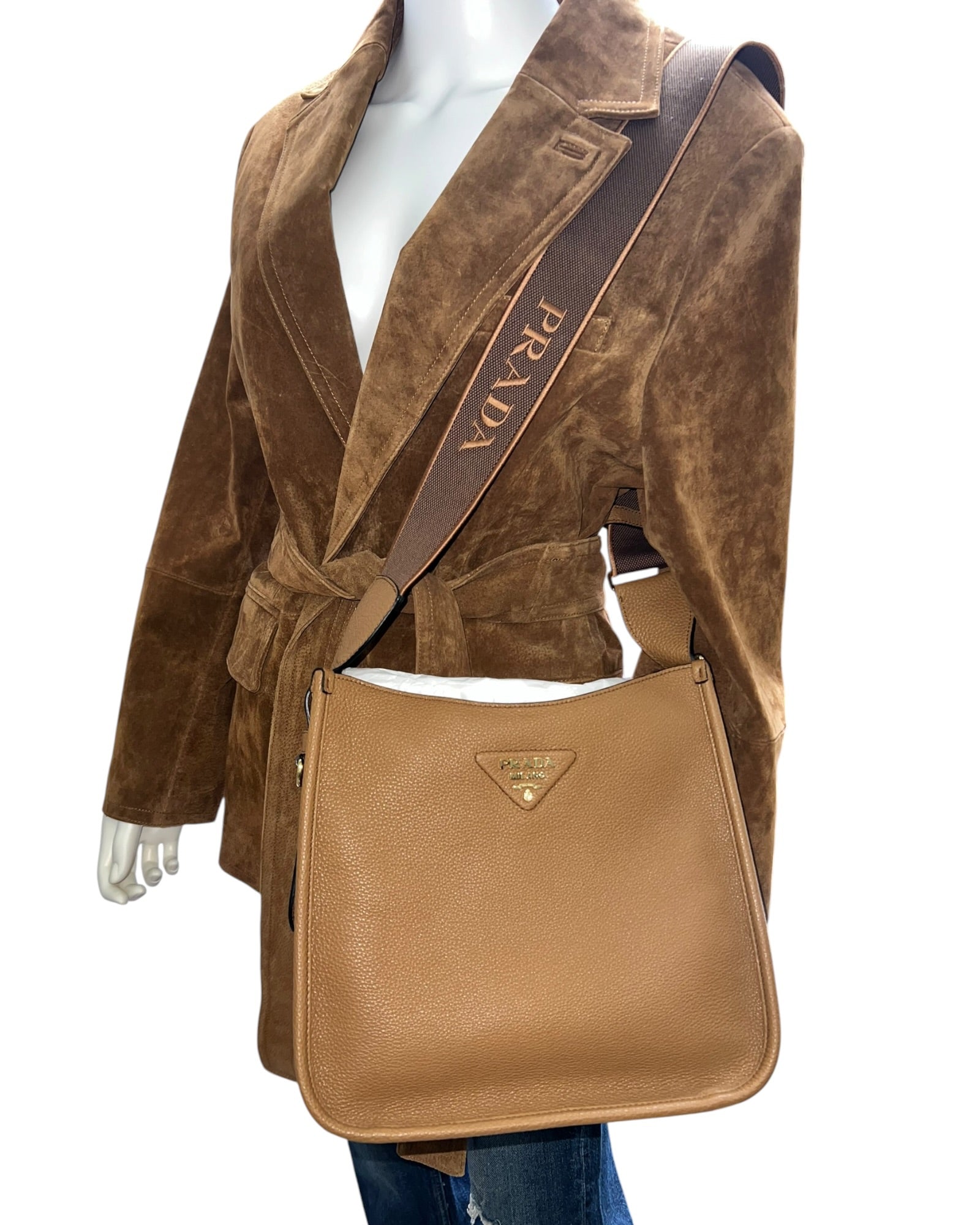 Prada Medium Leather Shoulder Bag - Tan - The Luxury Savvy
