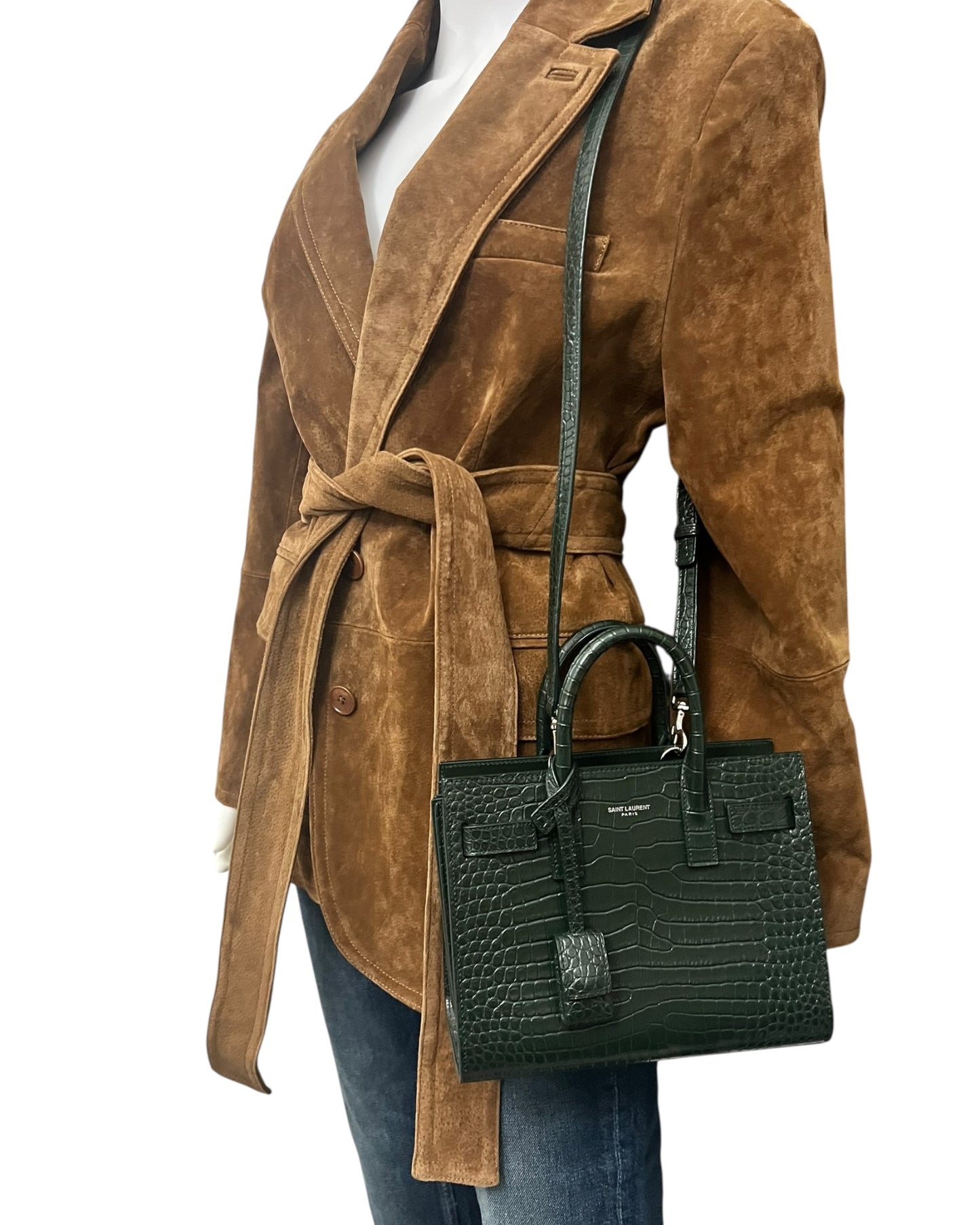 Saint Laurent Nano Sac de Jour Croc-Embossed Tote | Dark Green - The Luxury Savvy