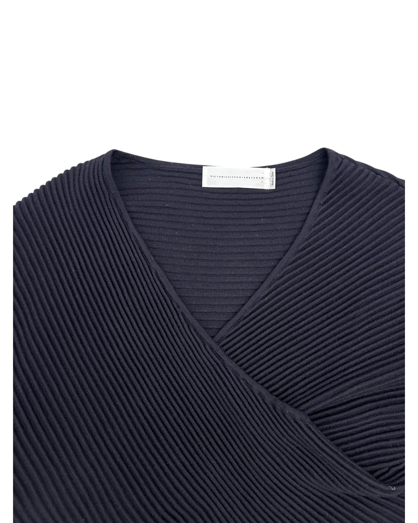 Victoria Beckham Black Ribbed Wrap Knit Jumper – Size L