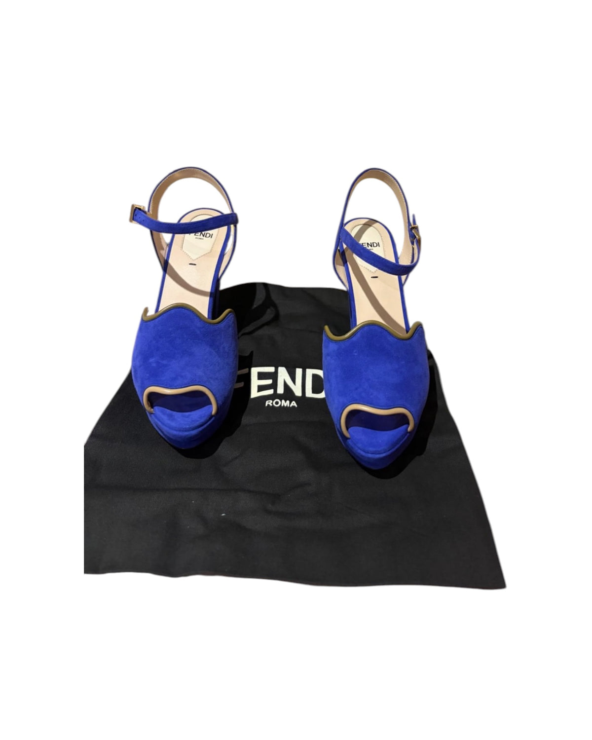 Fendi Suede Platform Slingback Heels – Electric Blue
