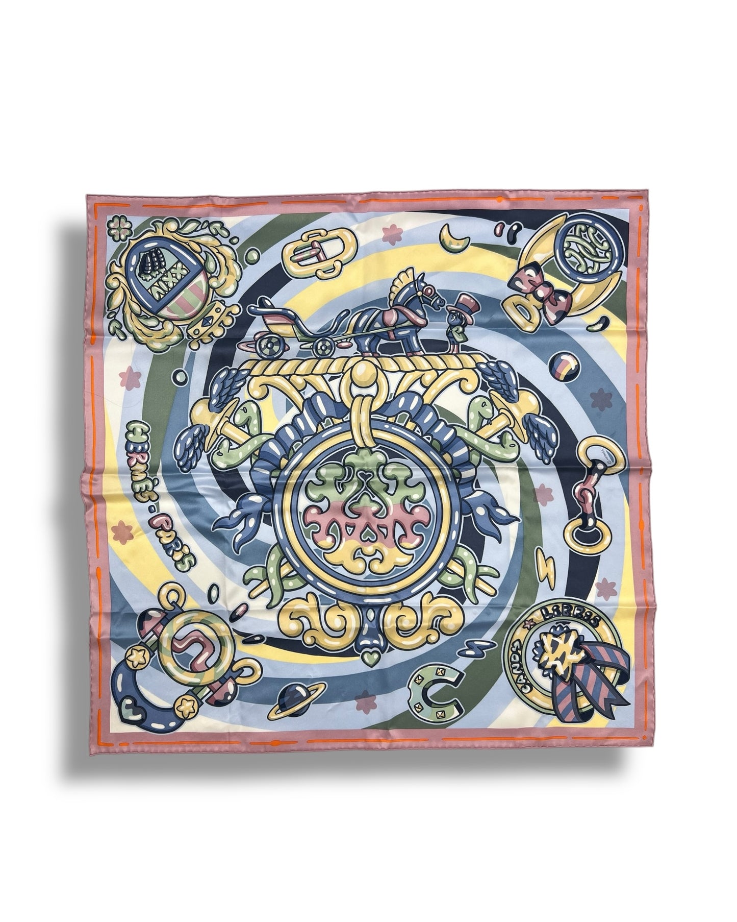 Hermès Silk Carré 70 “Candy Libris” – Pink / Bleu Ciel / Sable / Vieux Rose