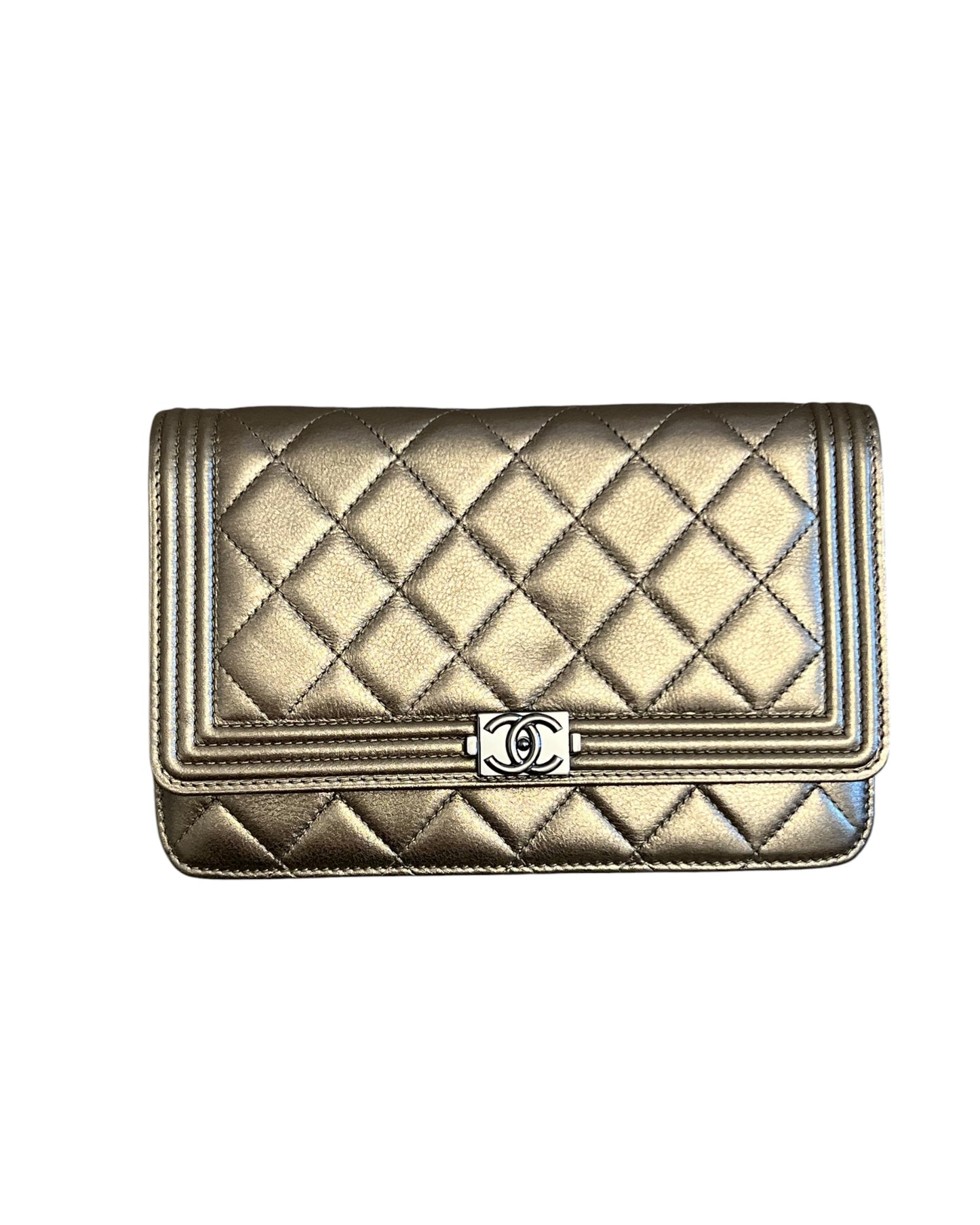 Chanel Boy Wallet on Chain (WOC) | Metallic Gold Quilted Leather