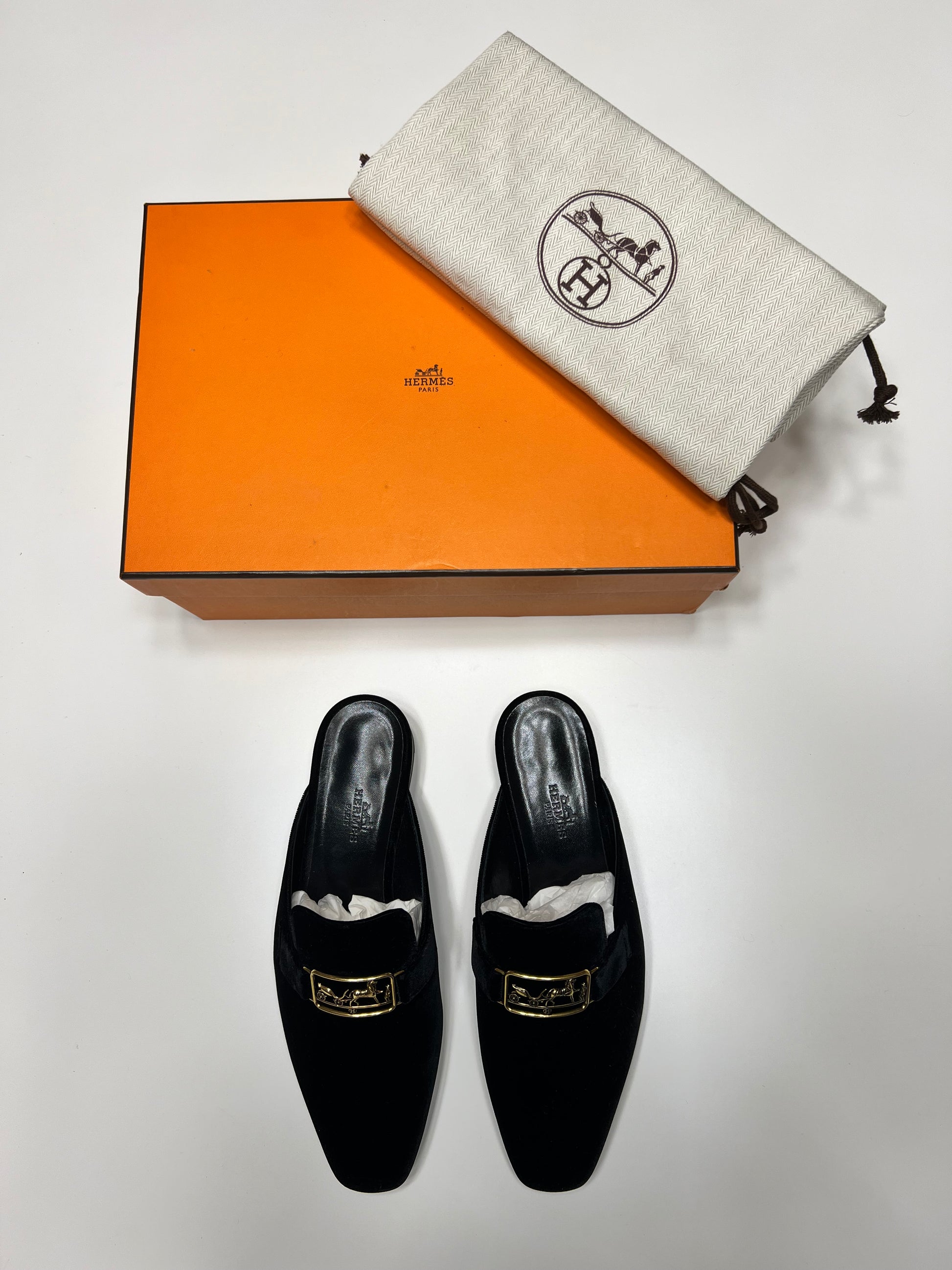 Hermès Antique GHW Velvet Mule - The Luxury Savvy