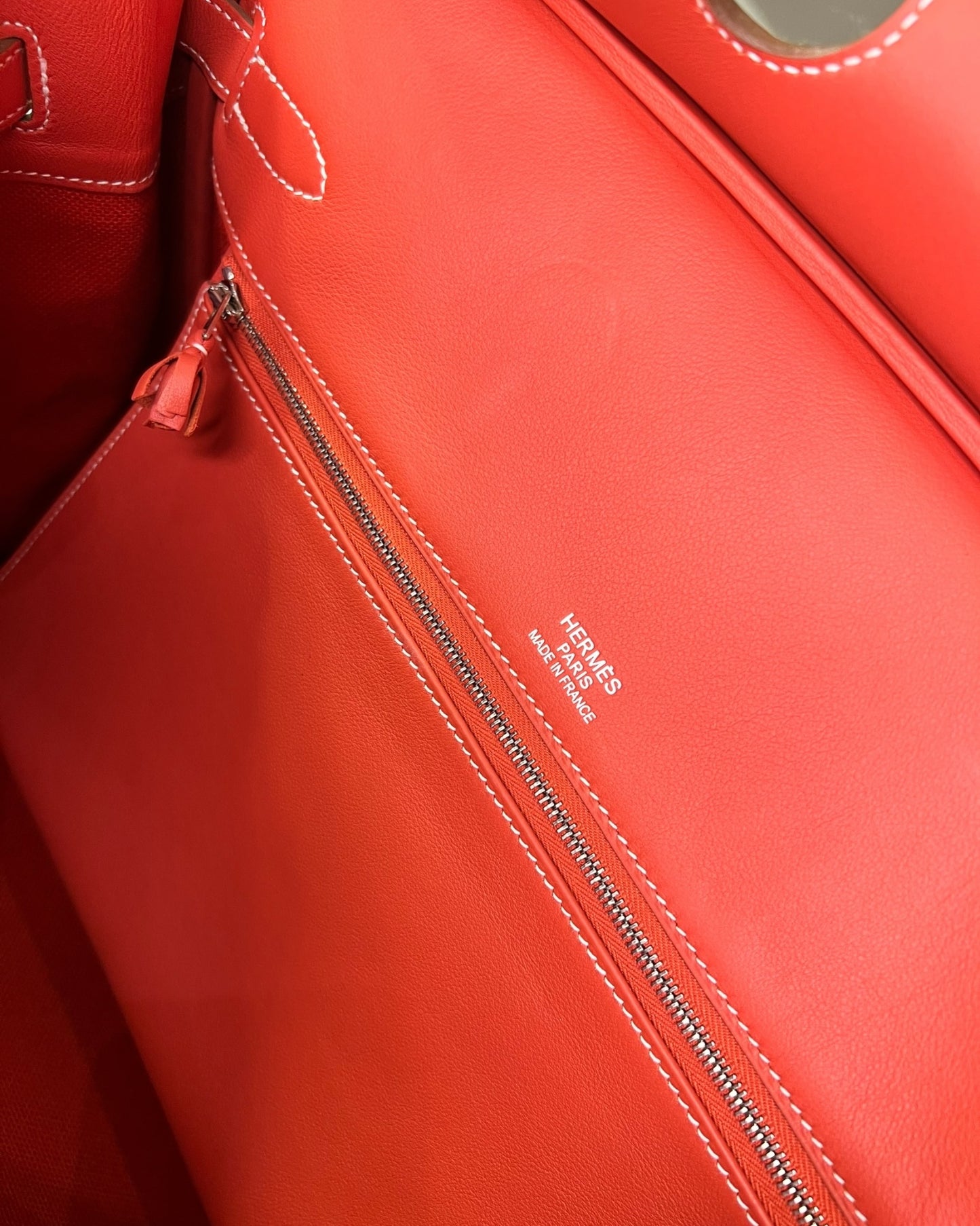 Hermès Birkin 35 Ghillies – Sanguine Swift with Toile Panels, Palladium Hardware – 2015 (T Stamp)