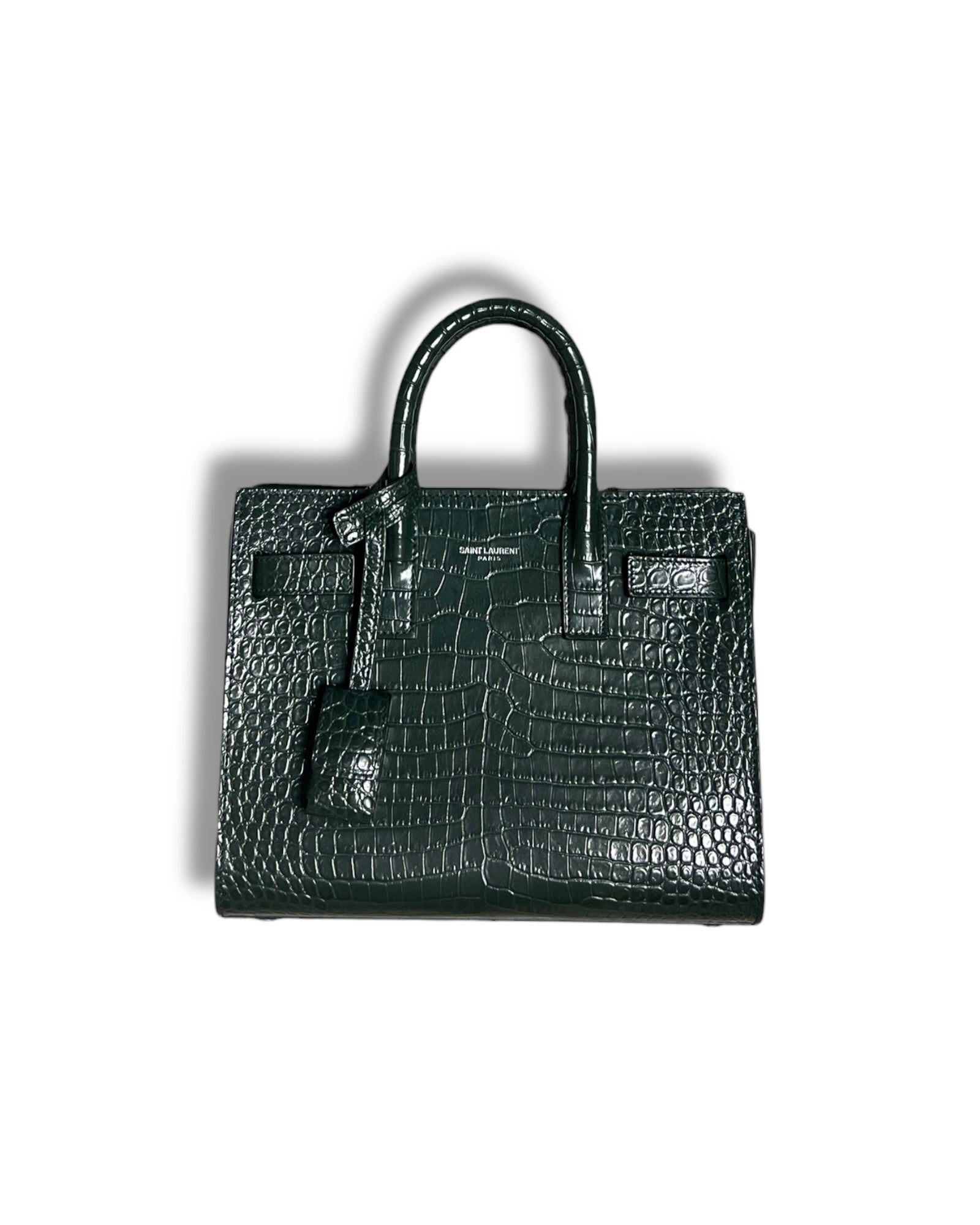 Saint Laurent Nano Sac de Jour Croc-Embossed Tote | Dark Green - The Luxury Savvy