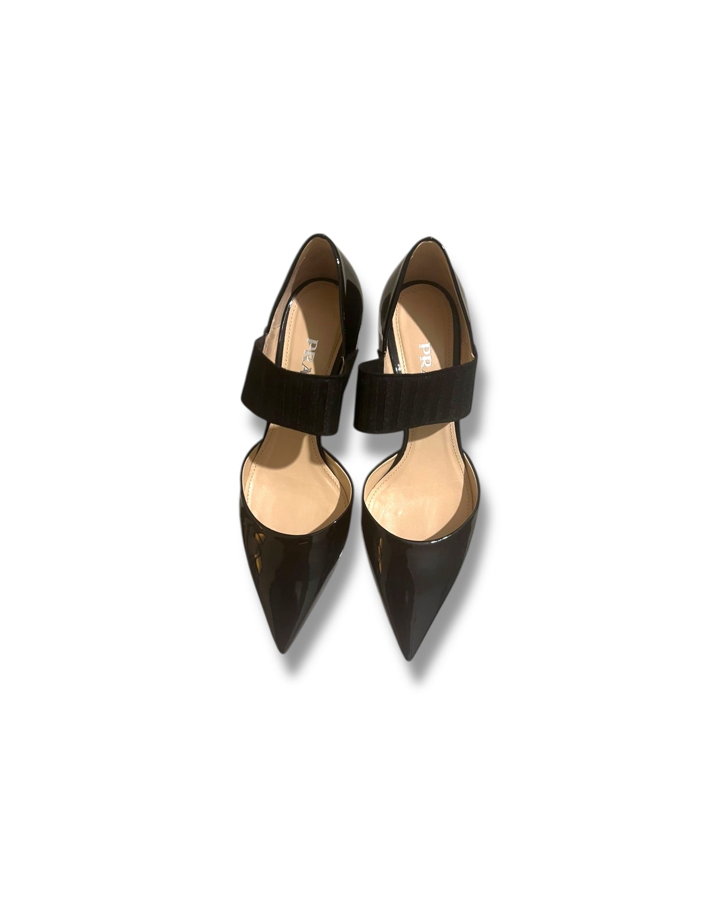 Prada Patent Pointed-Toe Heels with Elastic Strap