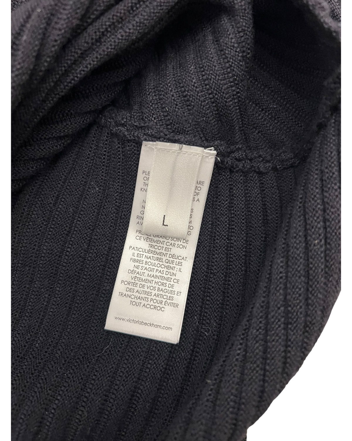 Victoria Beckham Black Ribbed Wrap Knit Jumper – Size L